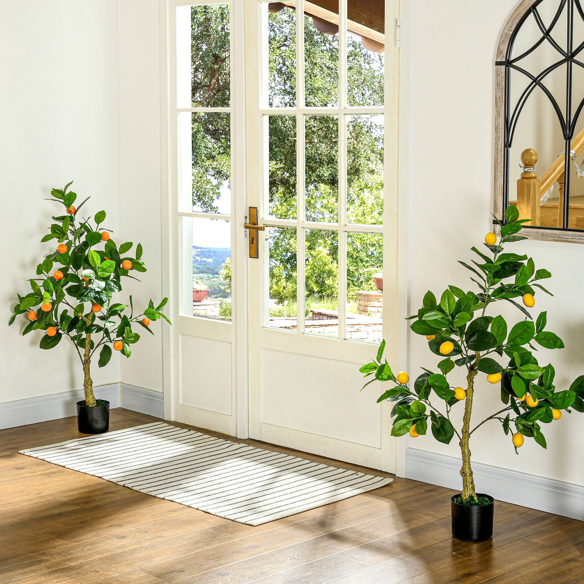 Image of Homcom Set Of 2 Artificial Lemon And Orange Plants 120cm, Fake Plants For Indoor Decoration With Pot