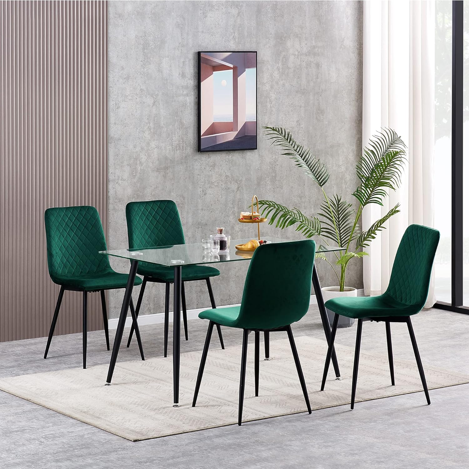 TEMU Mcc Of 4 Designer Velvet Chairs Fabric Dining Chairs With Metal Legs- Chairs