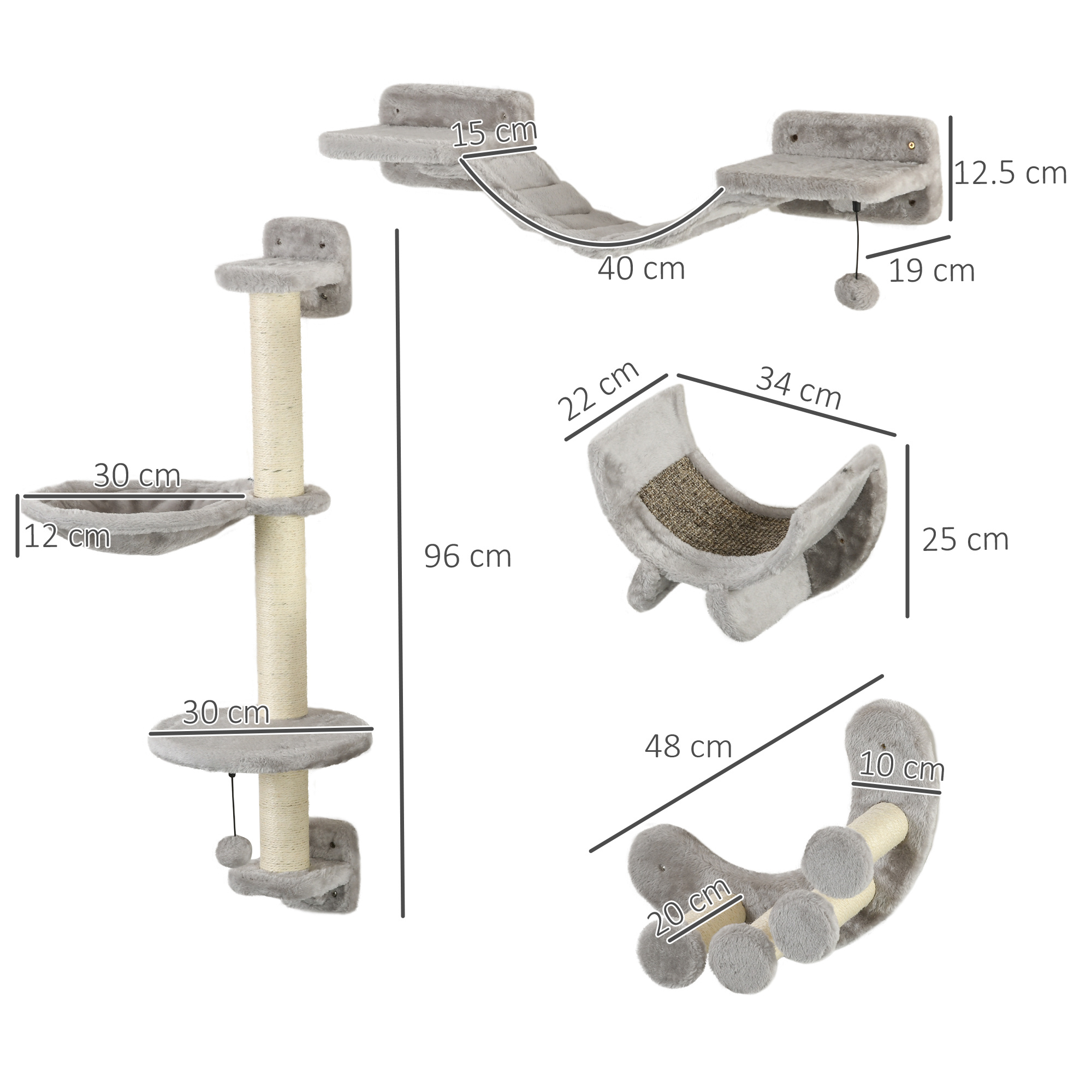4 Piece Cat Shelves with Hammock and Scratching Posts
