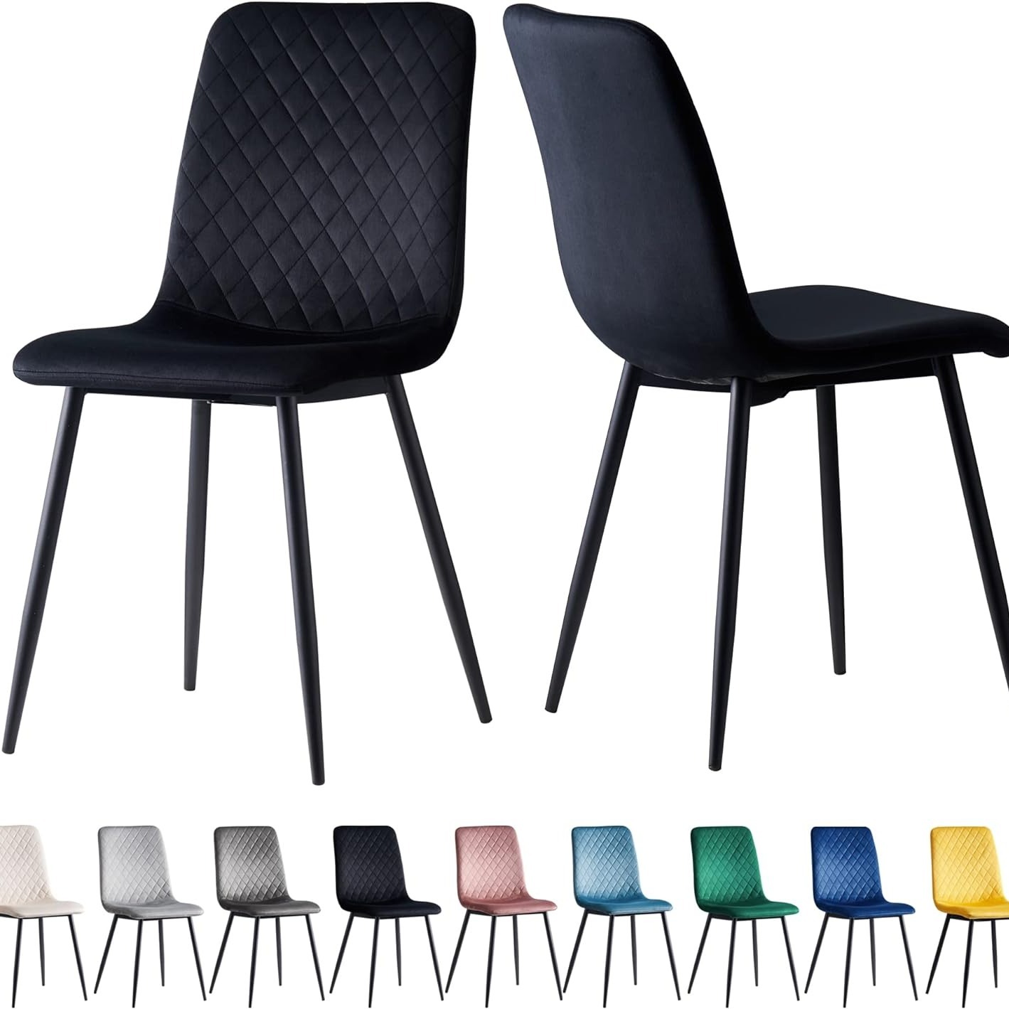 TEMU Mcc Of 2 Designer Velvet Chairs Fabric Dining Chairs With Metal Legs- Chairs