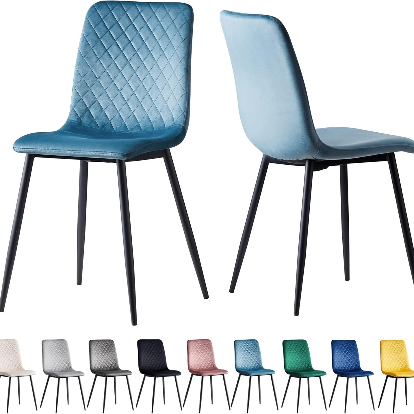 TEMU Mcc Of 2 Designer Velvet Chairs Fabric Dining Chairs With Metal Legs- Chairs