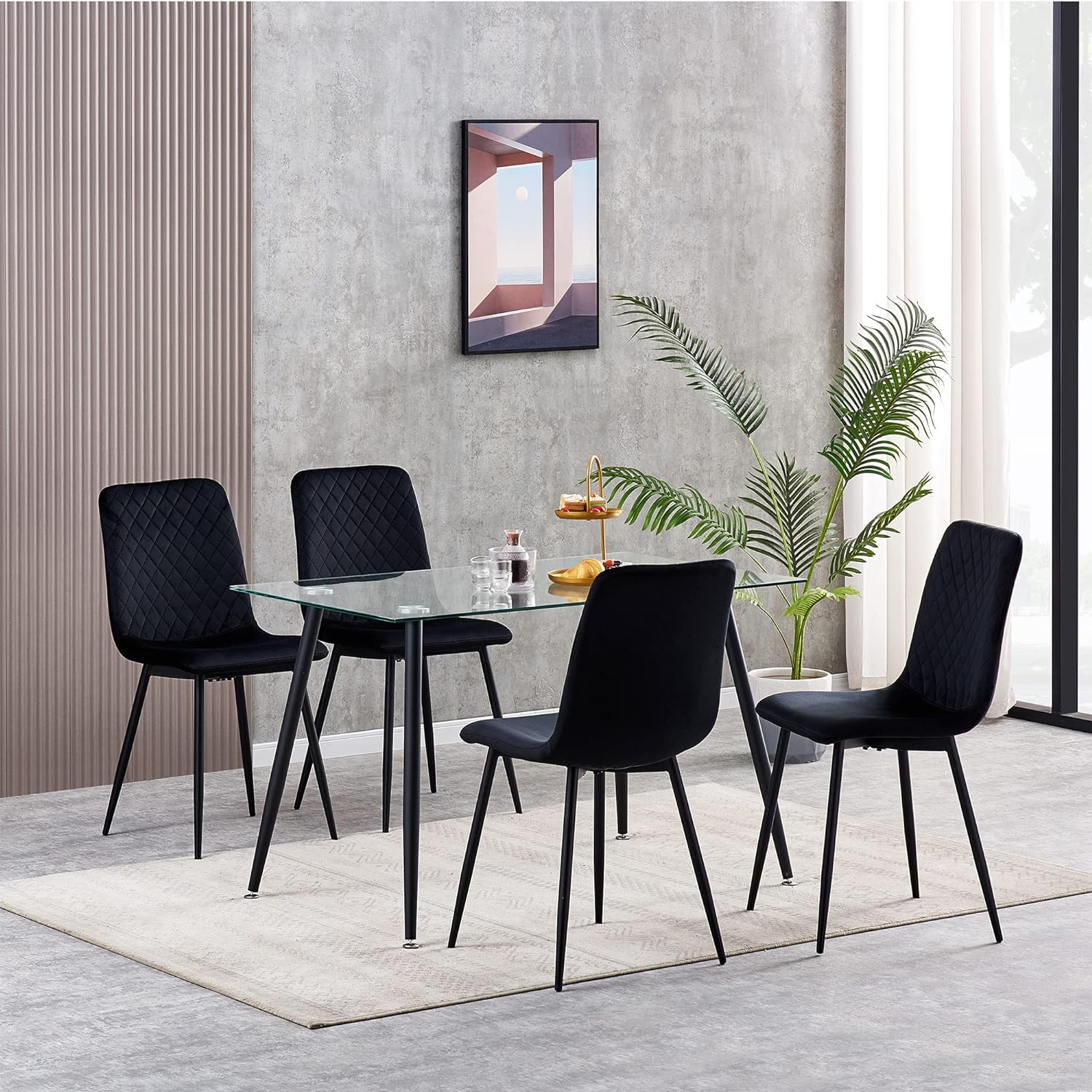 TEMU Mcc Of 4 Designer Velvet Chairs Fabric Dining Chairs With Metal Legs- Chairs