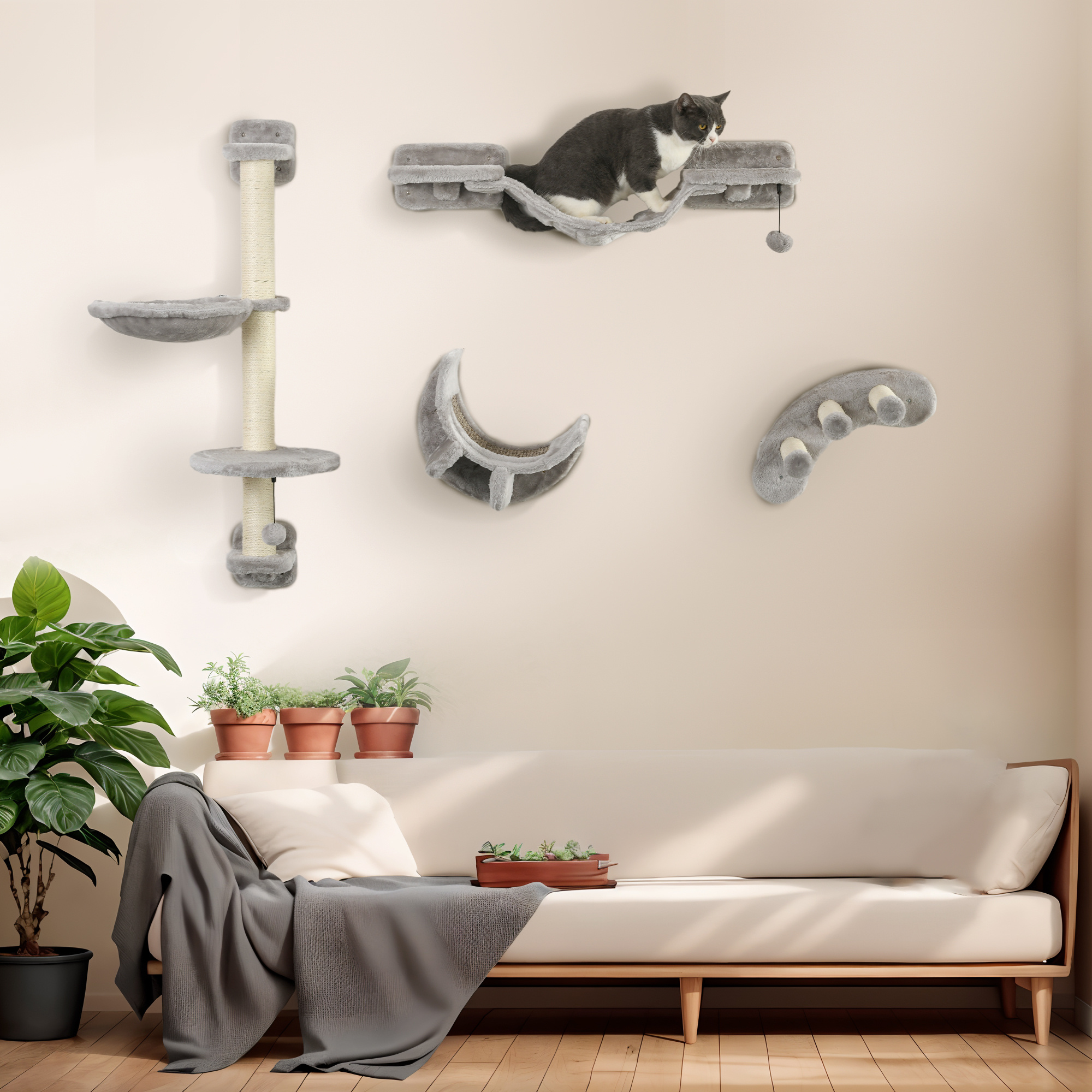 4 Piece Cat Shelves with Hammock and Scratching Posts