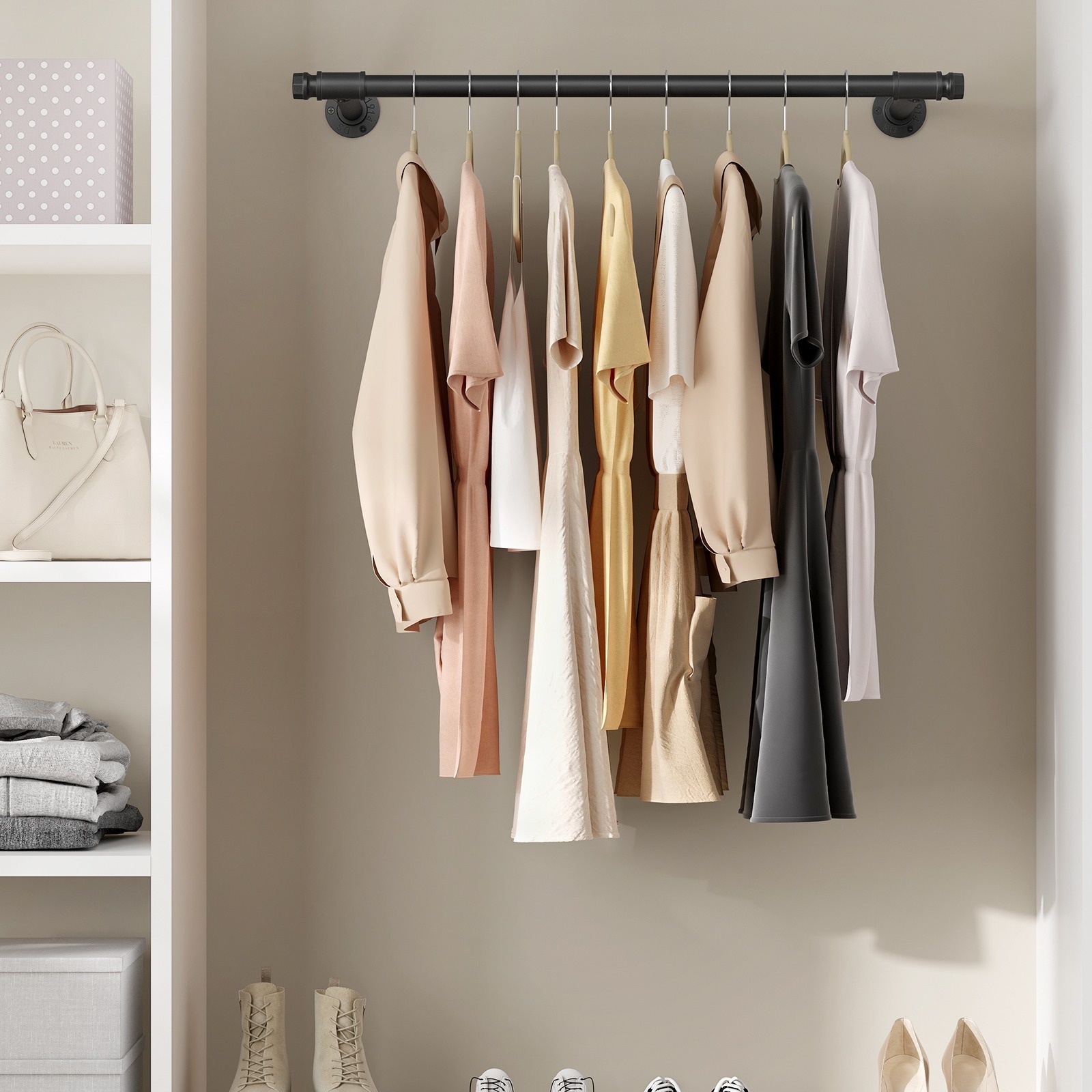 E-shop Kleiderstange für die Wand, Kleiderständer Wandmontage, Industrie-Design, platzsparend, einfache Montage