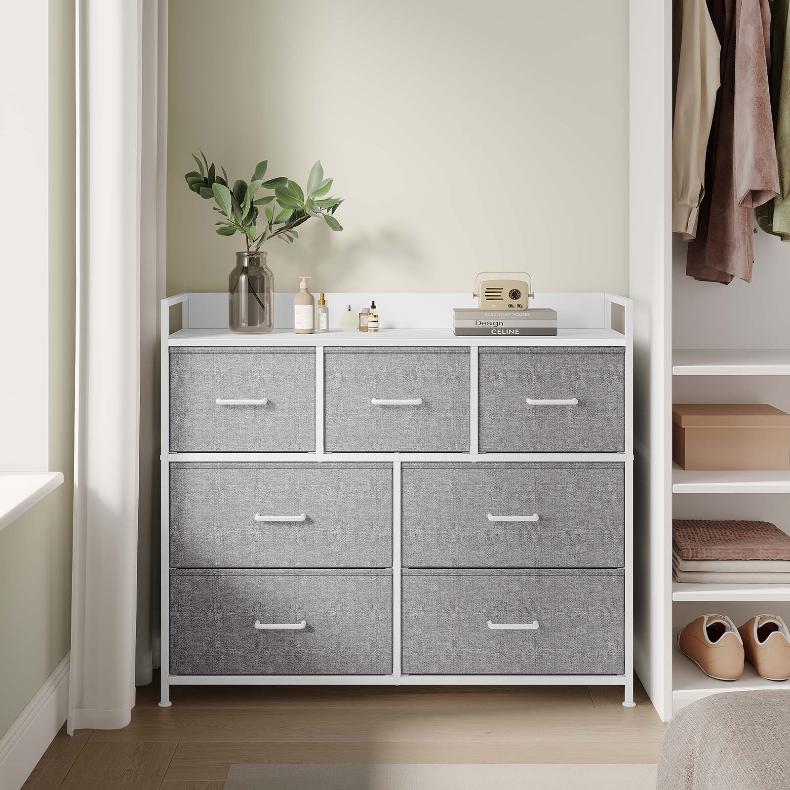 Chest Of Drawers, Wardrobe, 7 Fabric Drawers With Handles, Metal Frame