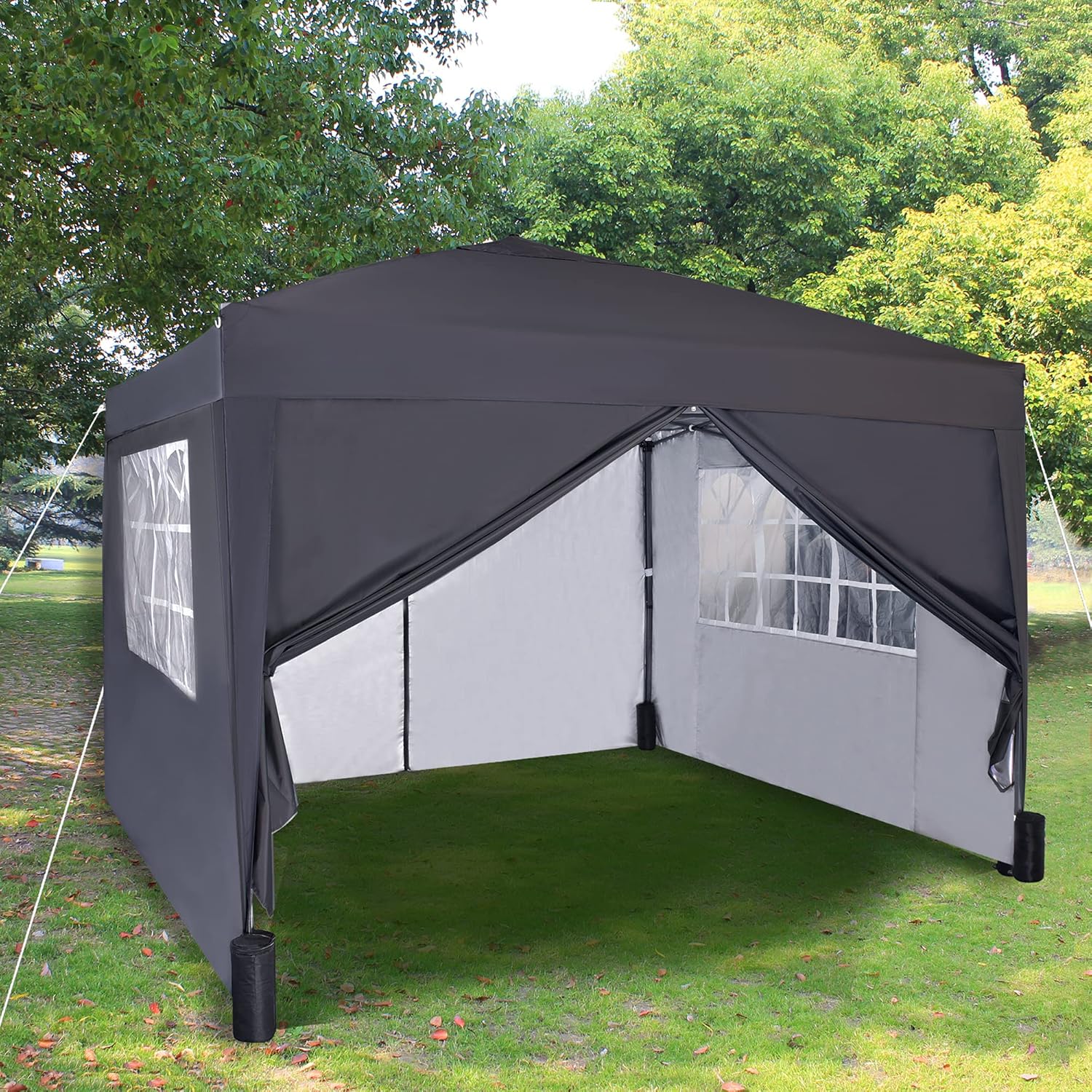 TEMU Pop-up Gazebo X With Sides & 4 Weight Bags & Silver Protective Layer Waterproof Marquee Canopy