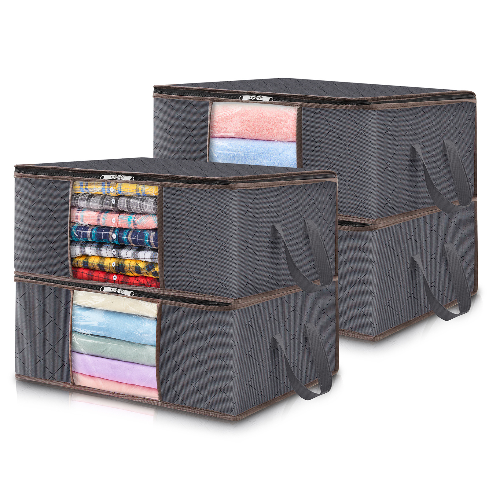TEMU 4 Pieces Storage Bag, Underbed Dresser Storage Box, Foldable Clothes Storage, Clothes Storage, Moving Boxes For Duvets, Clothes Underbed , Grey