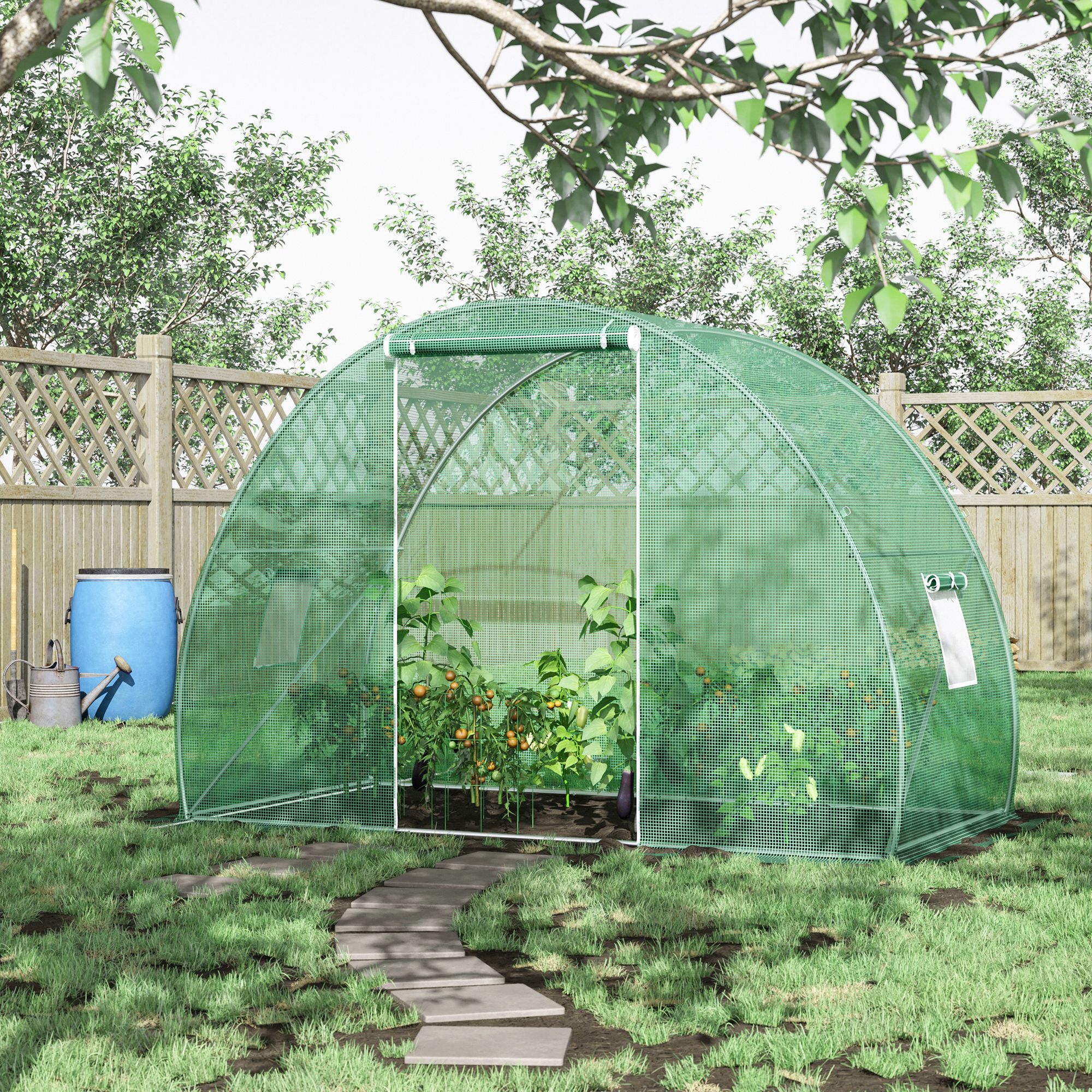 Image of Outsunny Greenhouse And Tunnel For Garden 1.5x3x2m With Roll-up Door And Windows, Garden Greenhouse With Pe Cover And Steel Structure, Green