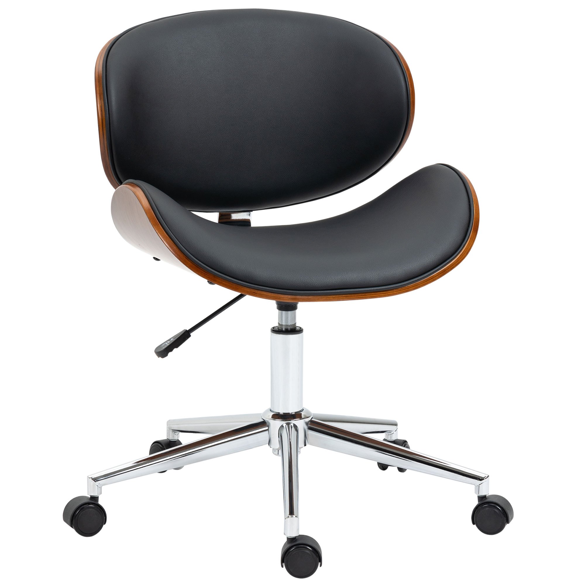 TEMU Vinsetto Chaise de bureau design vintage hauteur réglable siège pivotant 360 piètement chromé Bois revêtement synthétique 53L x 53P x 77-87H cm