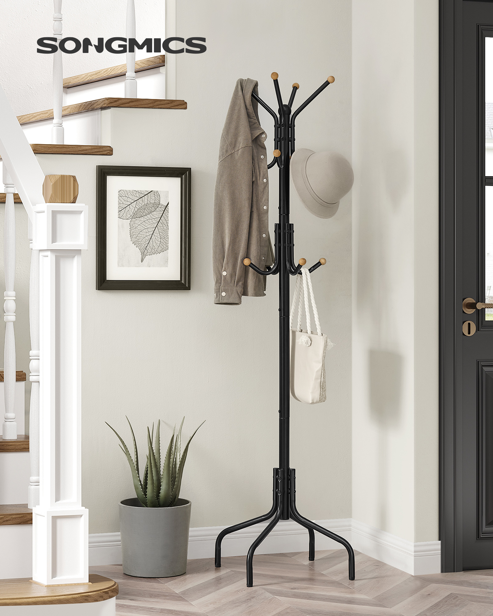 Appendiabiti Da Terra Metallico Bianco 8 Ganci - 174 Cm, Per Corridoio E Camera Da Letto