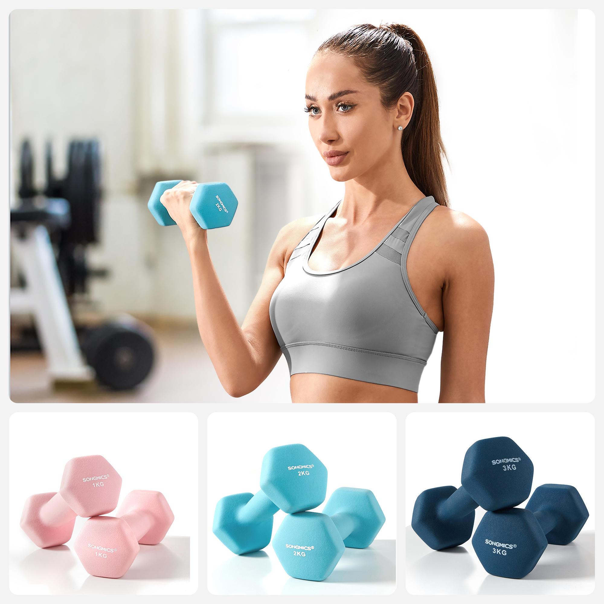TEMU Weight Set, 3 Pairs, 2 X 1 Kg, Kg, 2 X 3 Kg, Storage, Gym, Non-slip Neoprene Coating