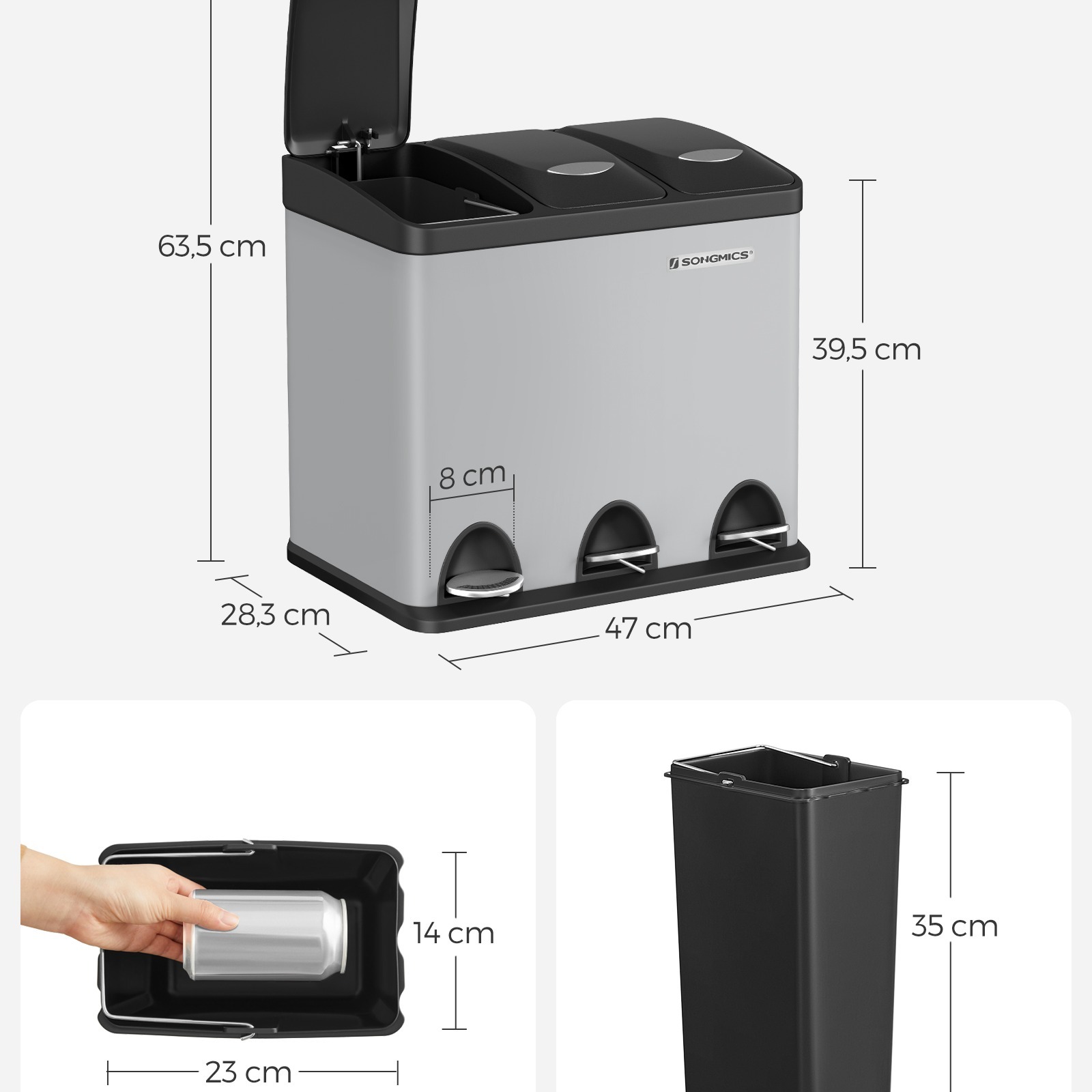 Gardissimo Stack - 3er-Set Stapelbare Mülleimer Je 25 Liter, Für Einfache Mülltrennung In Der Küche
