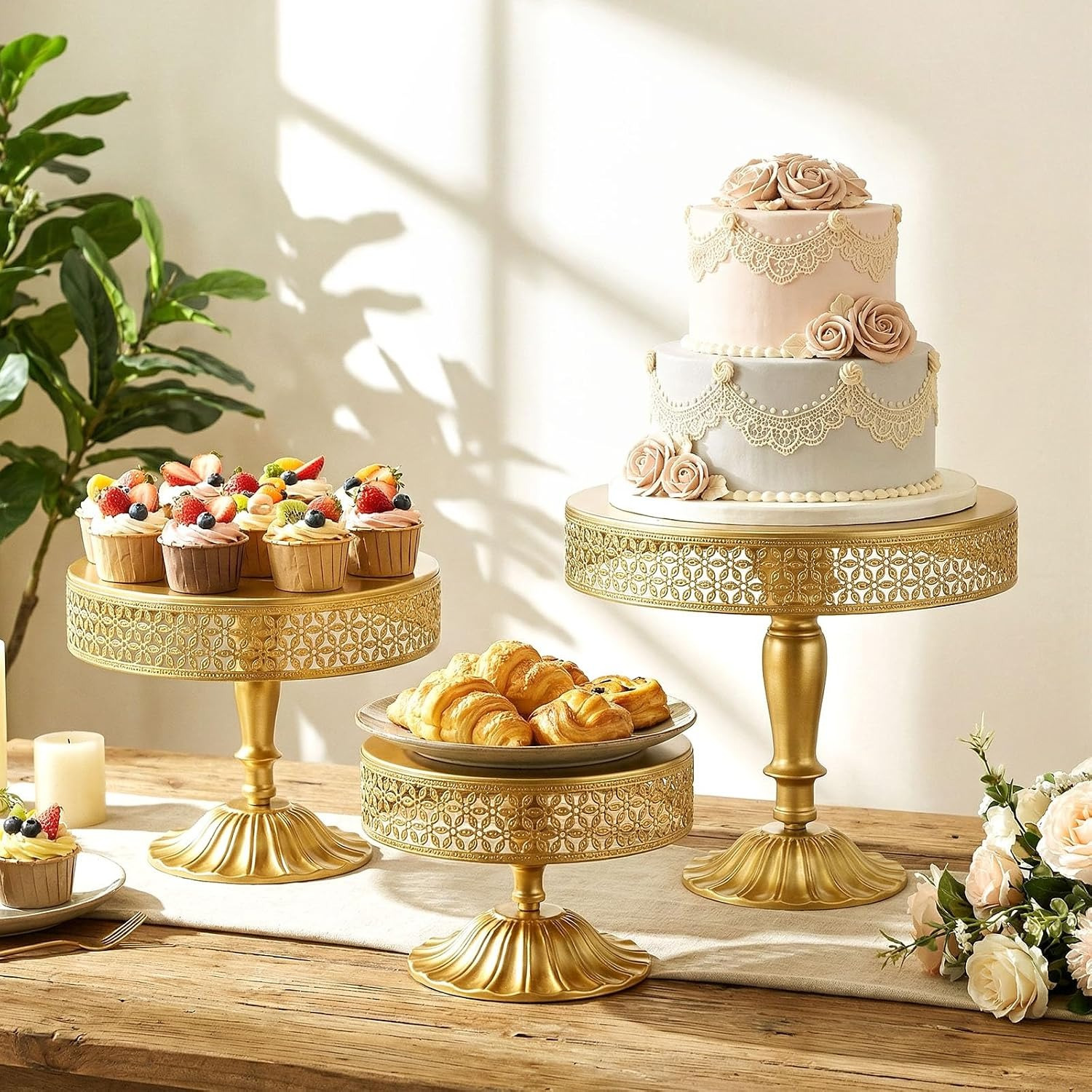 Image of Cake Stand Set 3pcs – Round Metal Cake Stands In 30/25/20 Cm, Decorative Cake Holder For Wedding, Party And Table Decoration