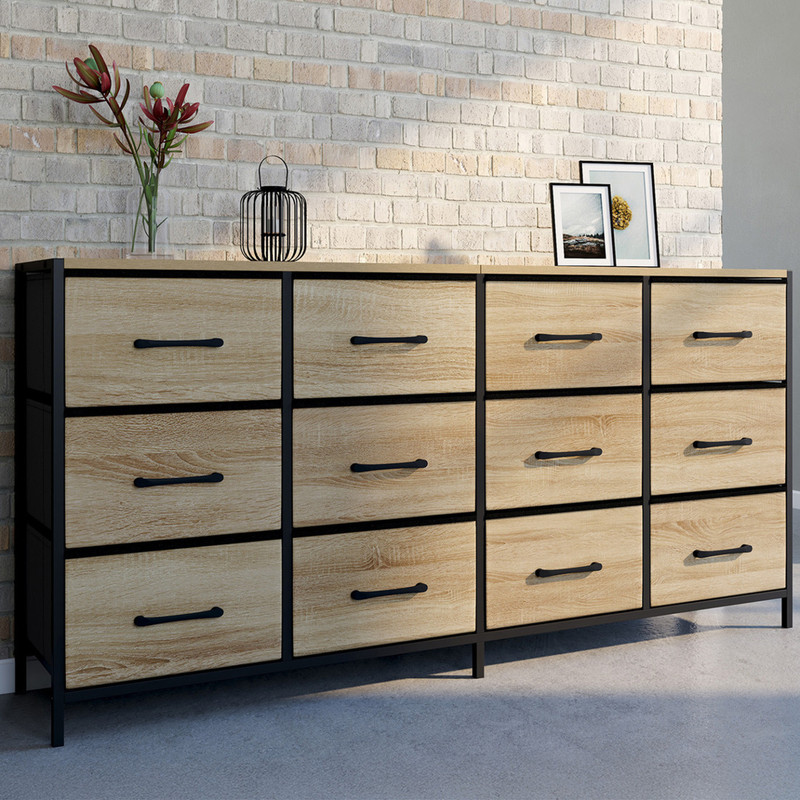 TEMU Commode 12 tiroirs en tissu 140 cm meuble de rangement design industriel
