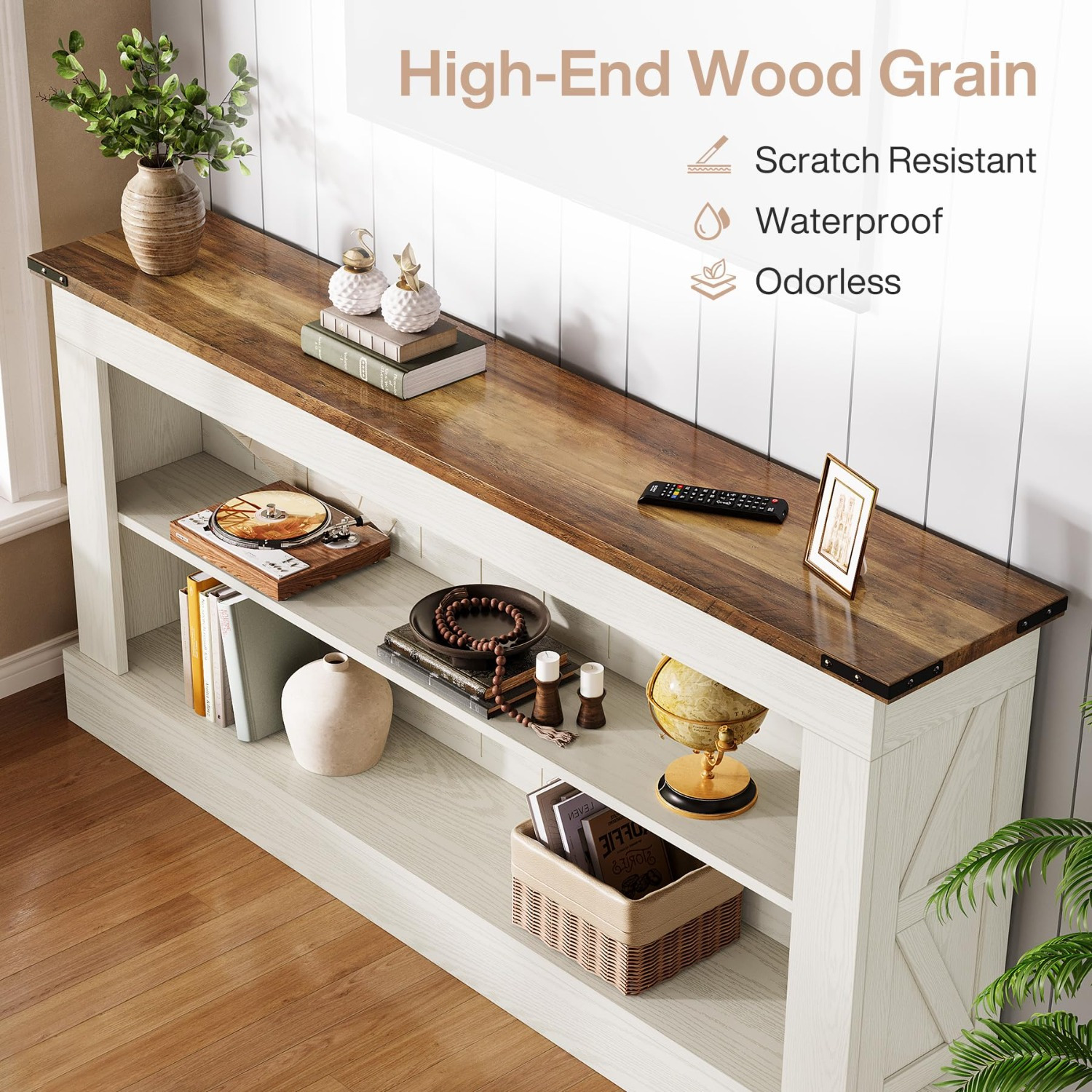 63" Console Table, 3-Tier Entryway Table with Storage Shelves