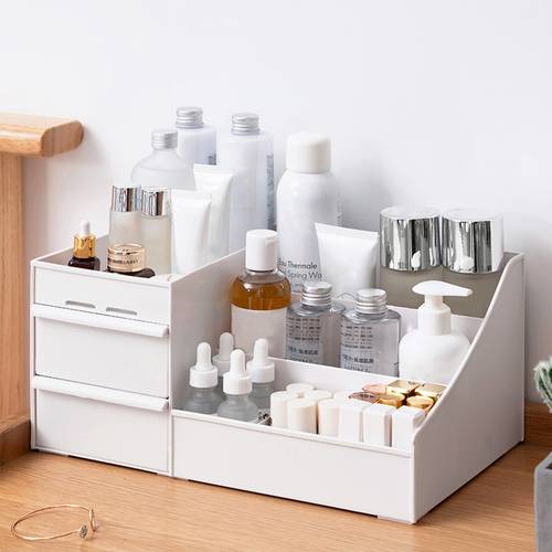 makeup organiser storage container desk organiser multifunctional make up organiser with drawer for dresser bathroom bedroom ideal desk organizer white