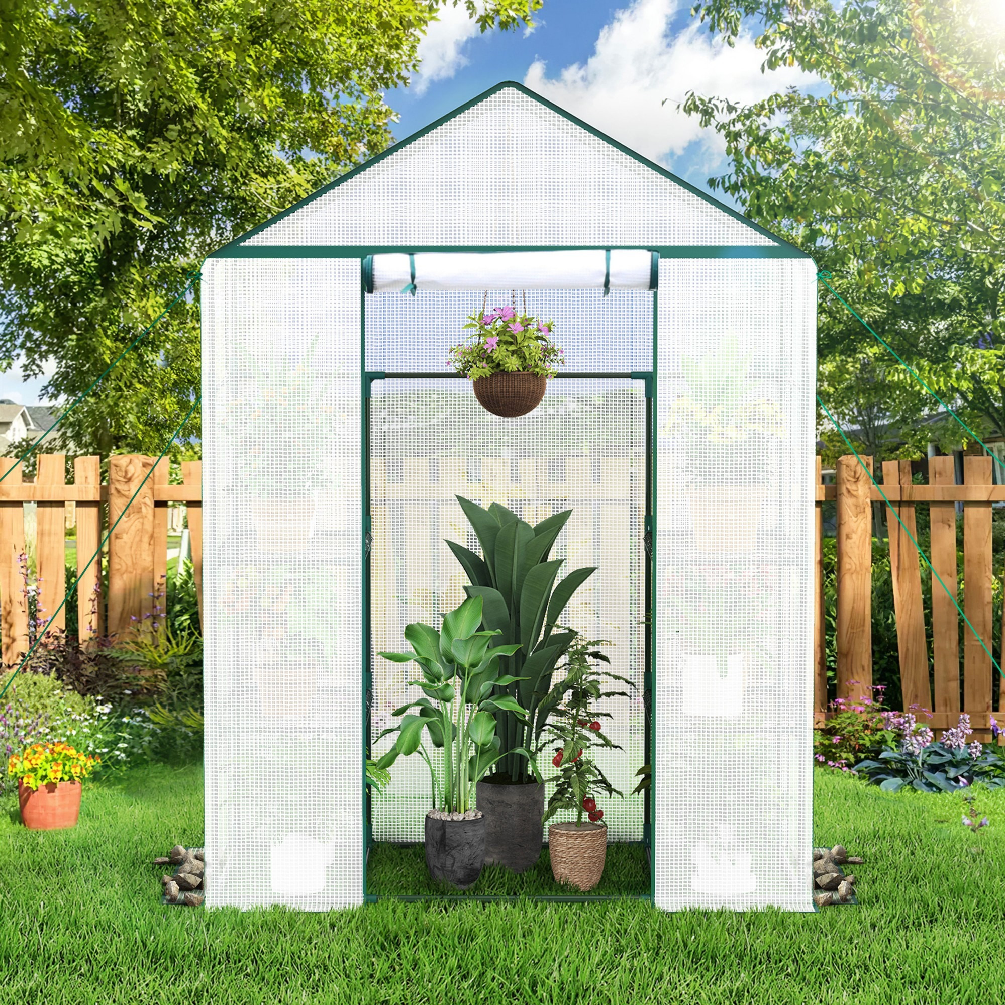 

Ribelli Foil Greenhouse, Greenhouse With Roll-up Door, Tomato Greenhouse, 4 Shelf Greenhouse, Winter-proof Pe Mesh Film, Garden House For Plants, Vegetables, Flowers, Green/white