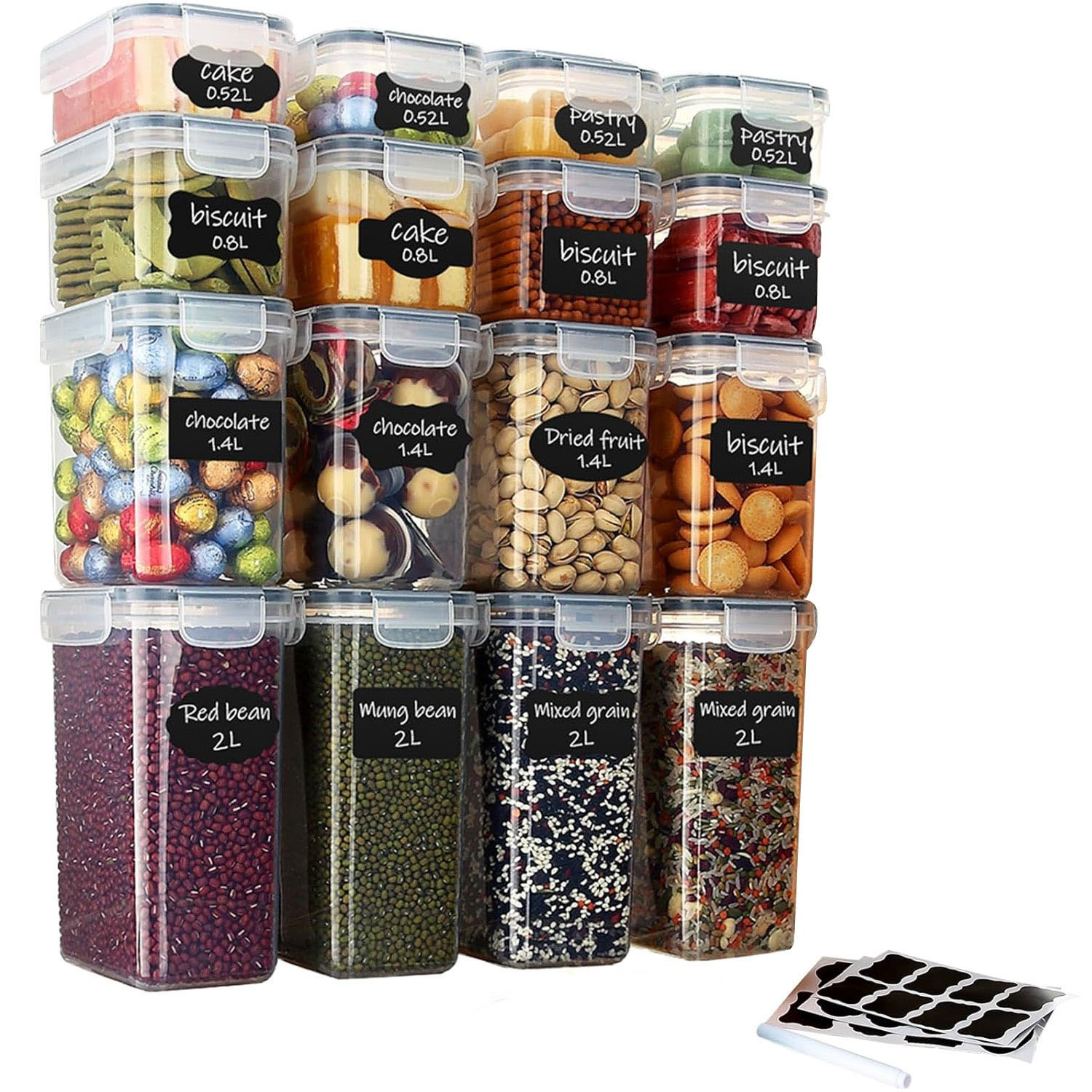 TEMU Taylor & Set Of 16 Food Storage Containers & Storage Containers, Bpa-free Plastic Containers For Flour, And Supplies, 20