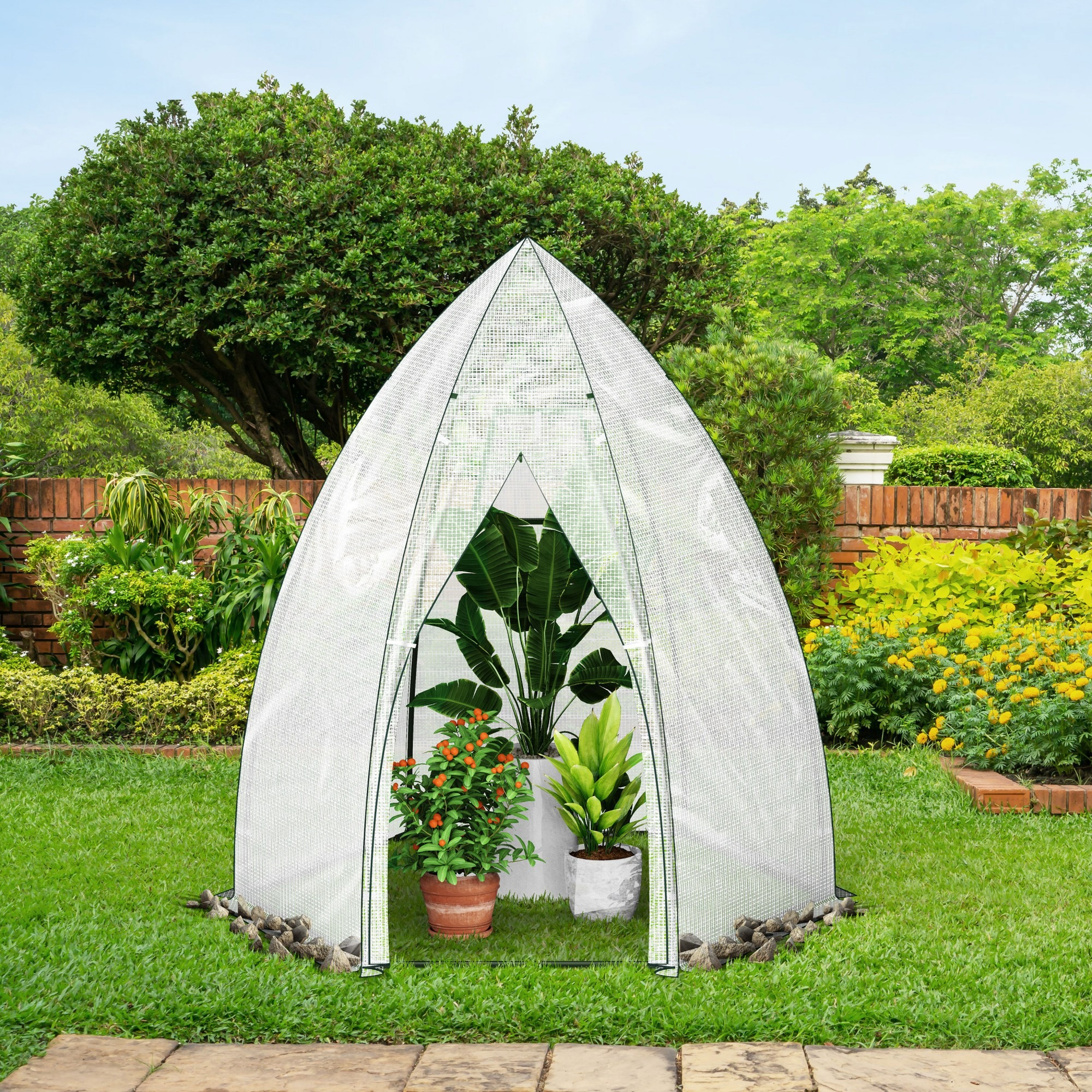 Image of Ribelli Greenhouse With Foil, Greenhouse With Door, Tomato Greenhouse Φ160 X 180 Cm, Tent For Cultivation, Winterproof Pe Grid Film, Garden House For Plants, Vegetables, Flowers, Green/white
