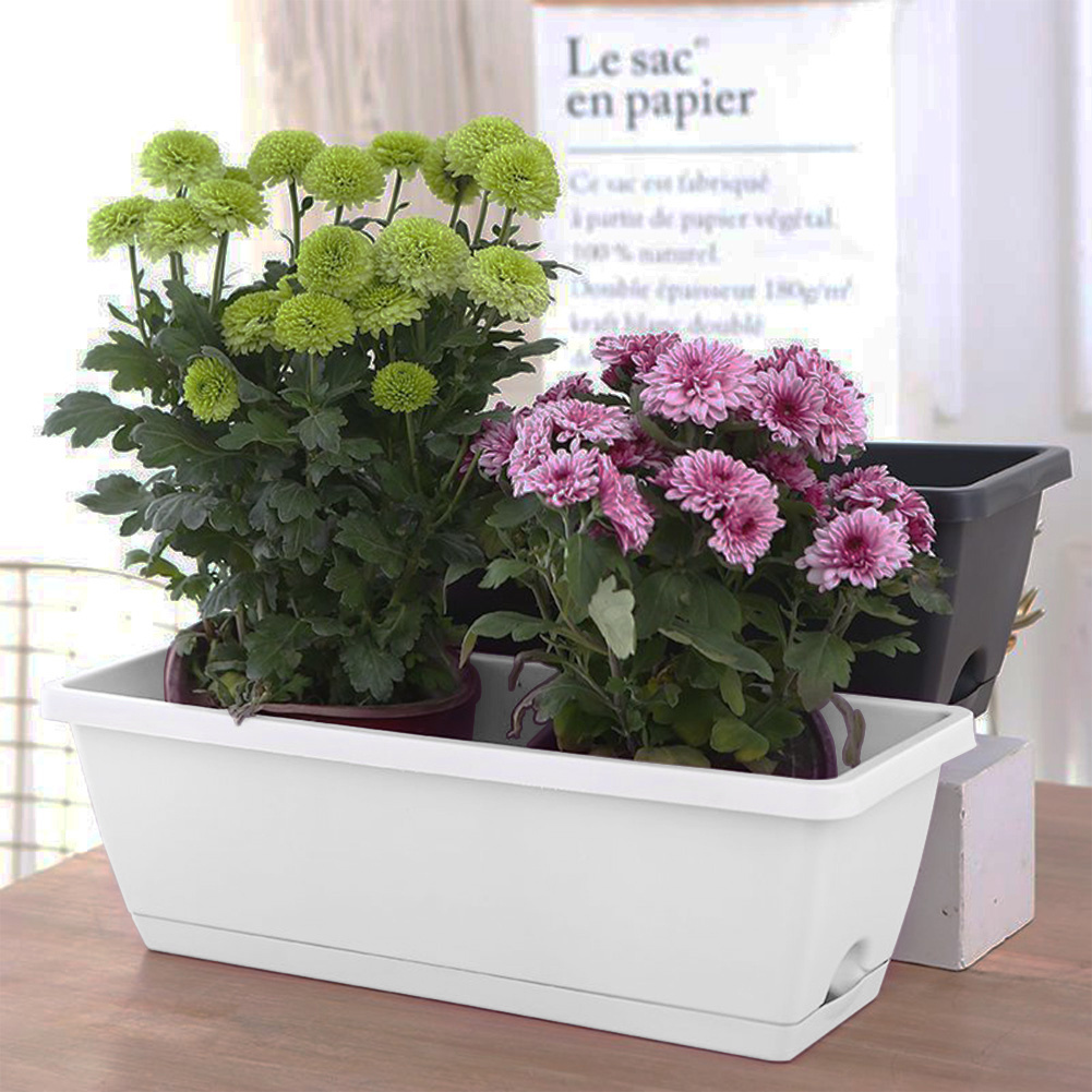 TEMU 5pcs Set Of Rectangular Vegetable Planting Pots, Garden Pots | Windowsill Pots - Pots With Trays, Self Watering Flower Boxes - Thickened Pp,