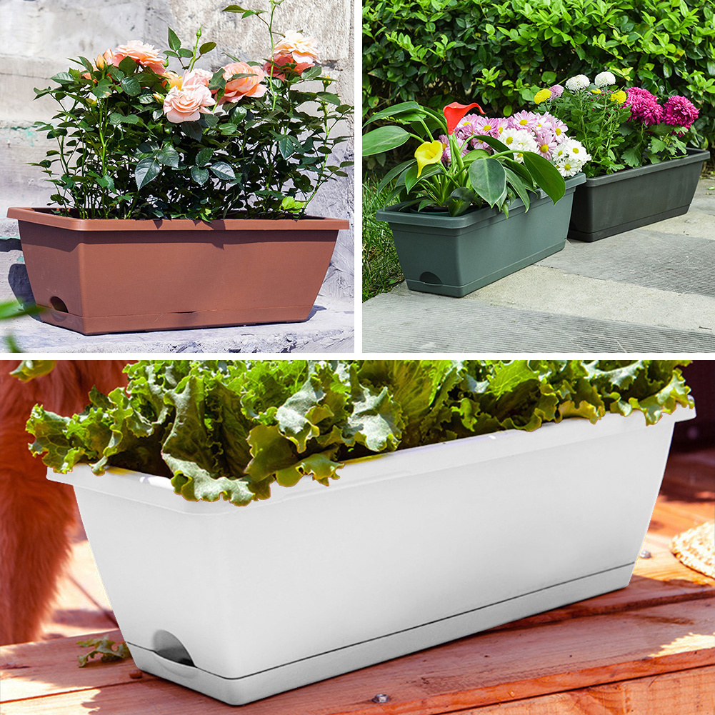5 pack large extension flower pot rectangle trough flower planter plastic outdoor vegetable flowerpot planting box gardening creative planter with   gutter weep hole use for patio garden yard balcony