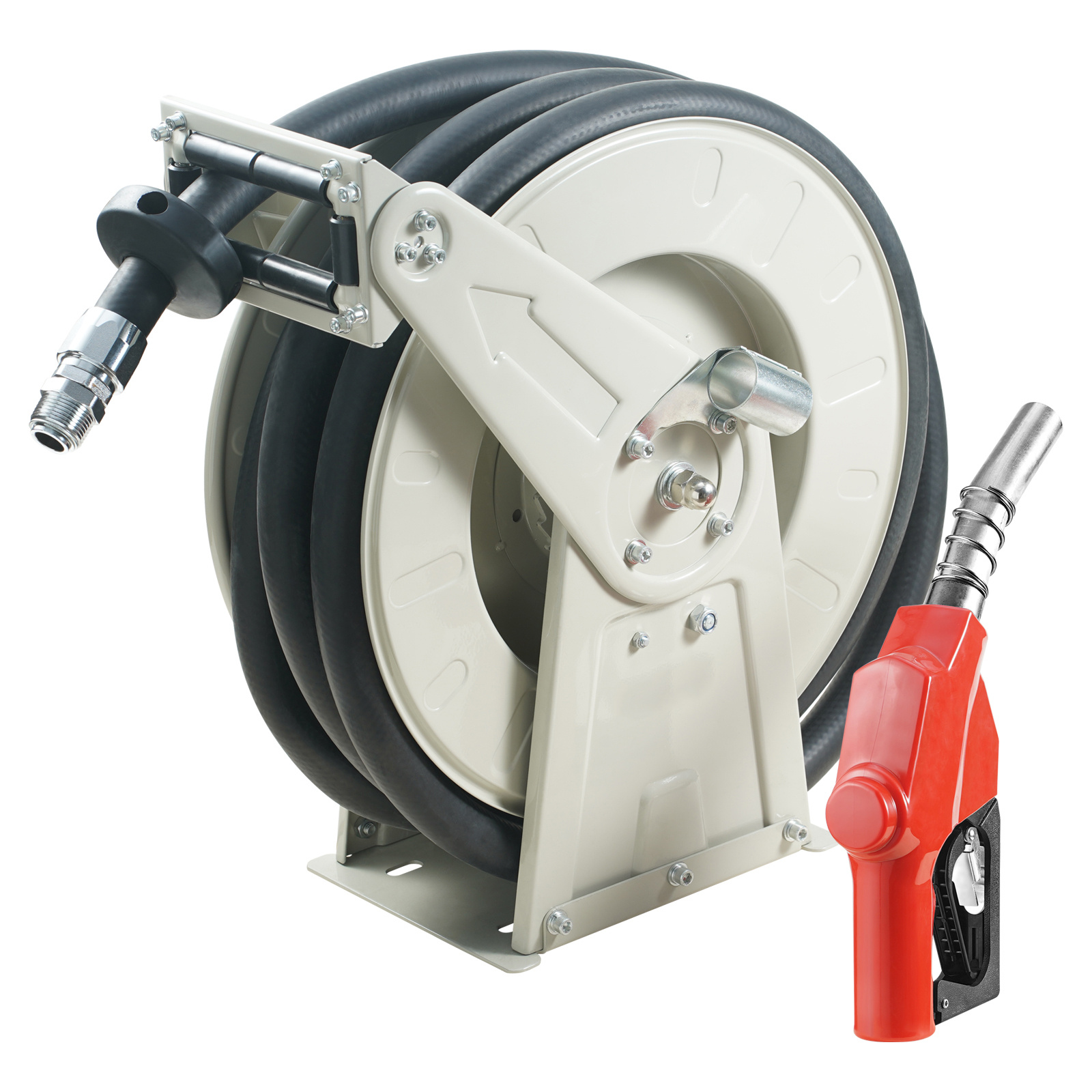 Image of Vevor Fuel Hose Reel, 3/4" X 50', Extra Long Retractable Hose Reel, Heavy-duty Carbon Steel Construction With Automatic Fuel Nozzle, Nbr Rubber Hose For Aircraft Ship Vehicle Tank Truck, 300psi