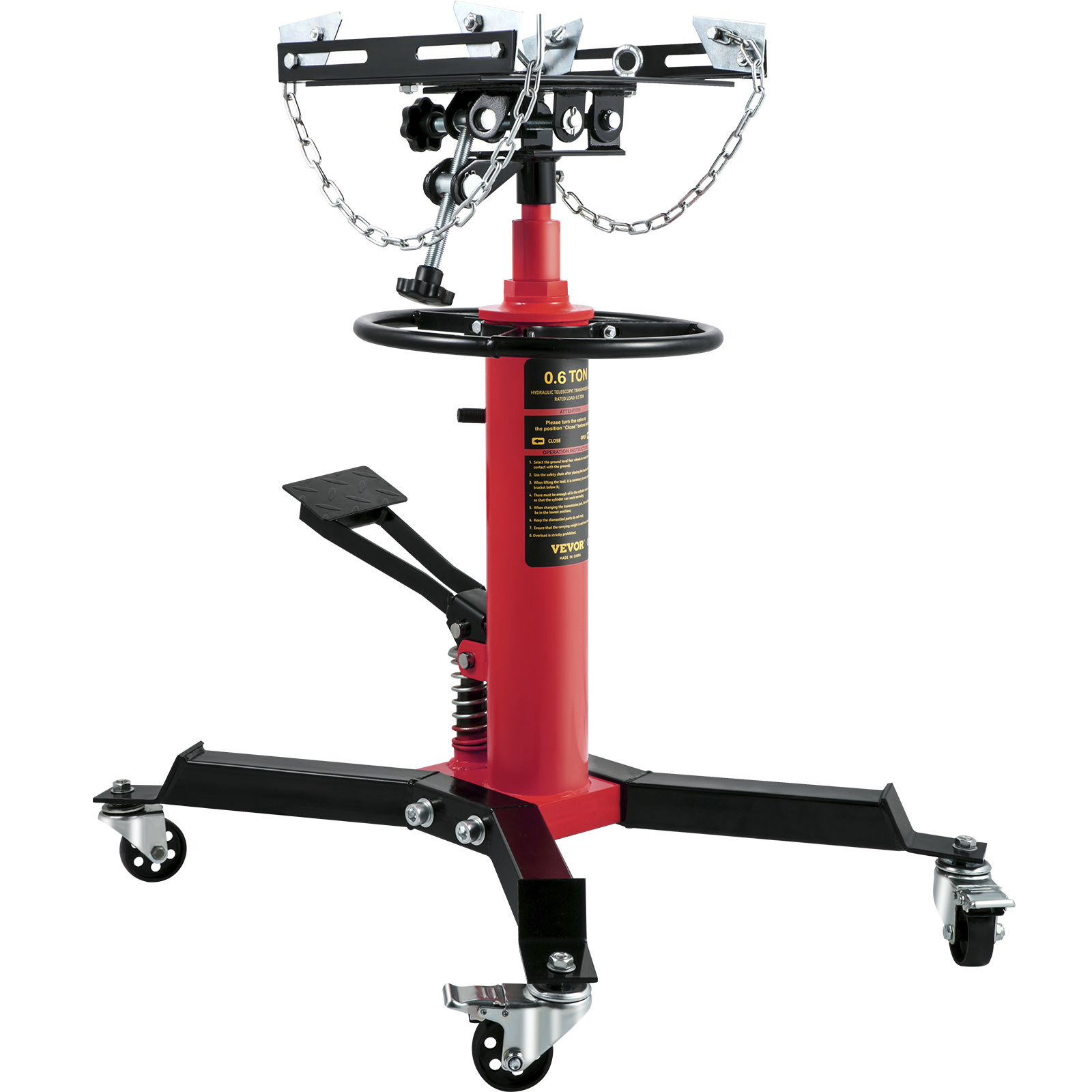 Image of Vevor Transmission Jack, 3/5 Ton/1322 Lbs Capacity Hydraulic Telescopic Transmission Jack, 2-stage Floor Jack Stand With Foot Pedal, Wheel, Garage/shop Lift Hoist, Red