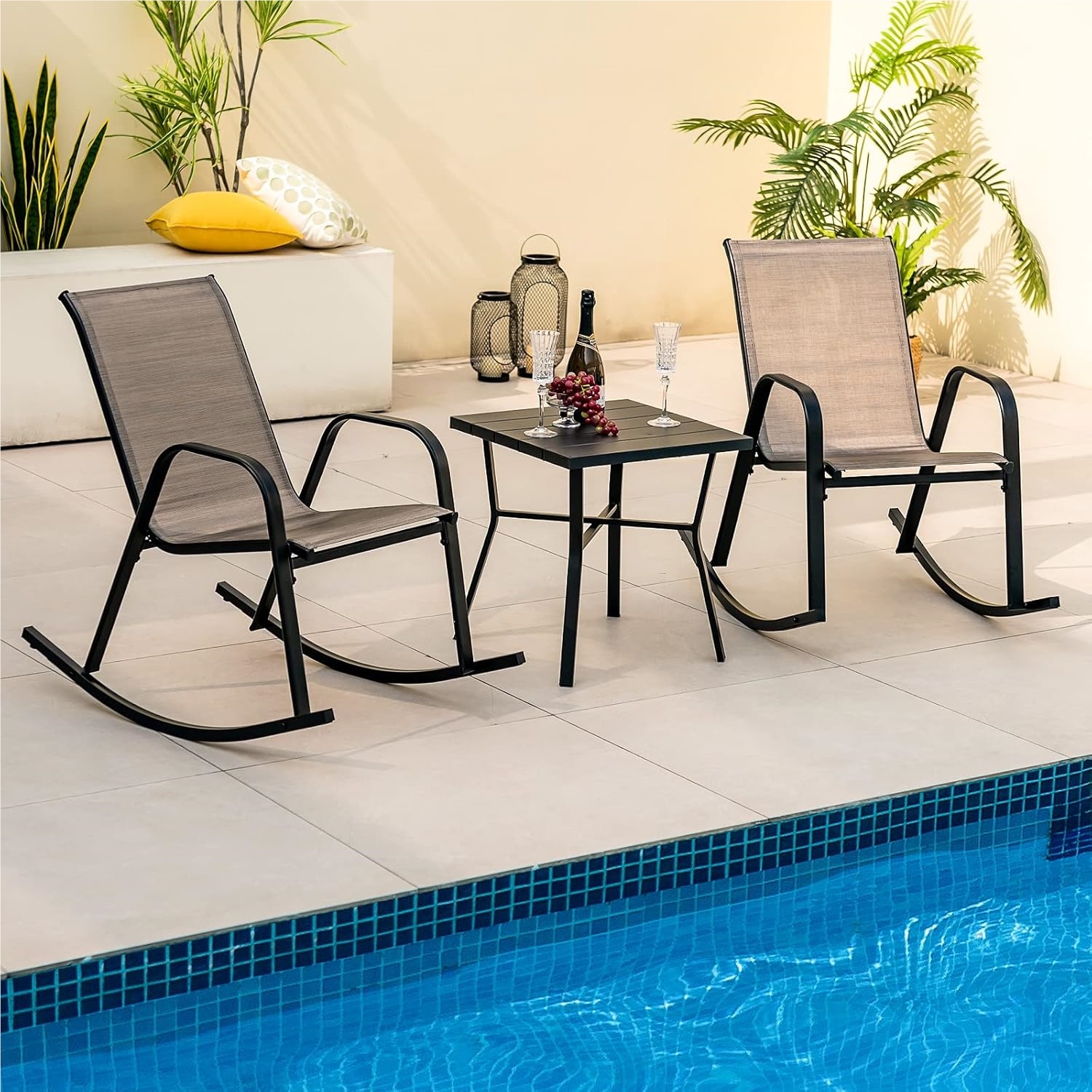 Image of 2-piece Set Of Rocking Chairs With Breathable Fabric Seat, Garden Chairs, Rocking Chairs For Garden, Balcony