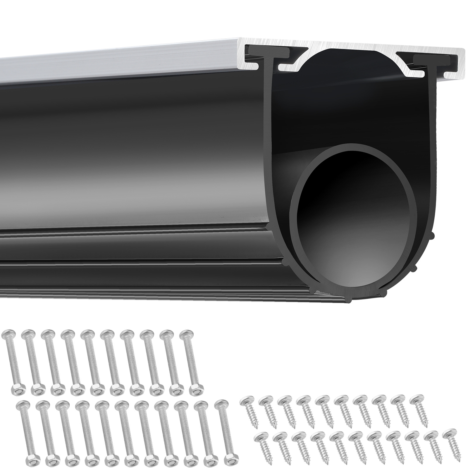 TEMU Joints de fond de porte de garage en caoutchouc , en U + anneau O. Kit de fixation de rail en aluminium pré-percé pour joint de fond de porte de