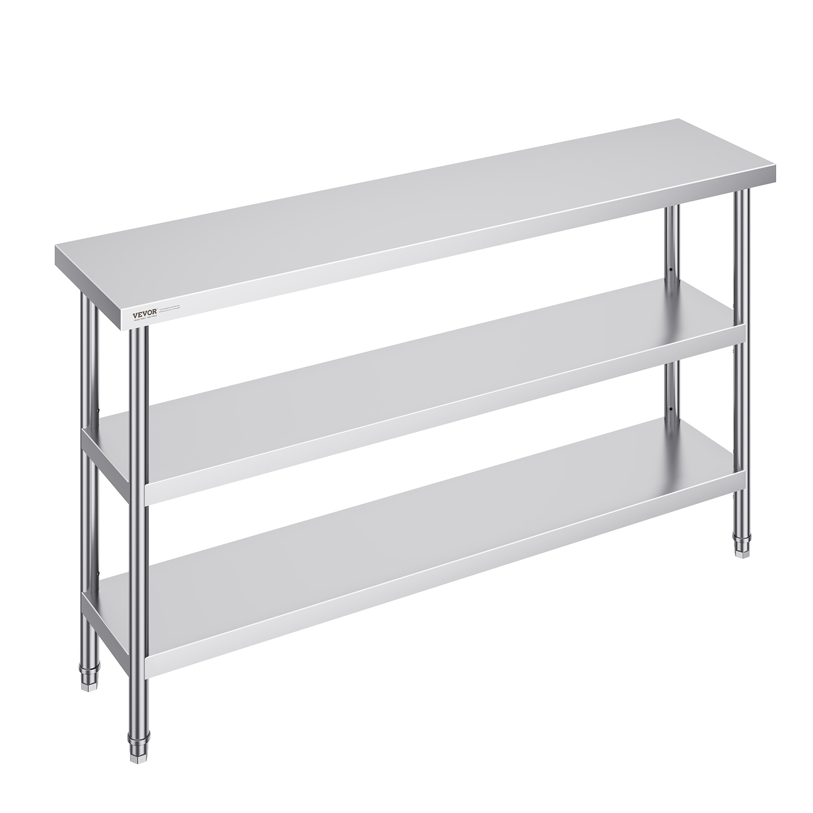 Image of Vevor Stainless Steel Food Prep Table, 14 X 60 X 34 Inch Commercial Kitchen Worktable, With 2 Adjustable Undershelf, Heavy Duty Prep Table Metal Work Table For Bbq, Kitchen, Home, And Garage