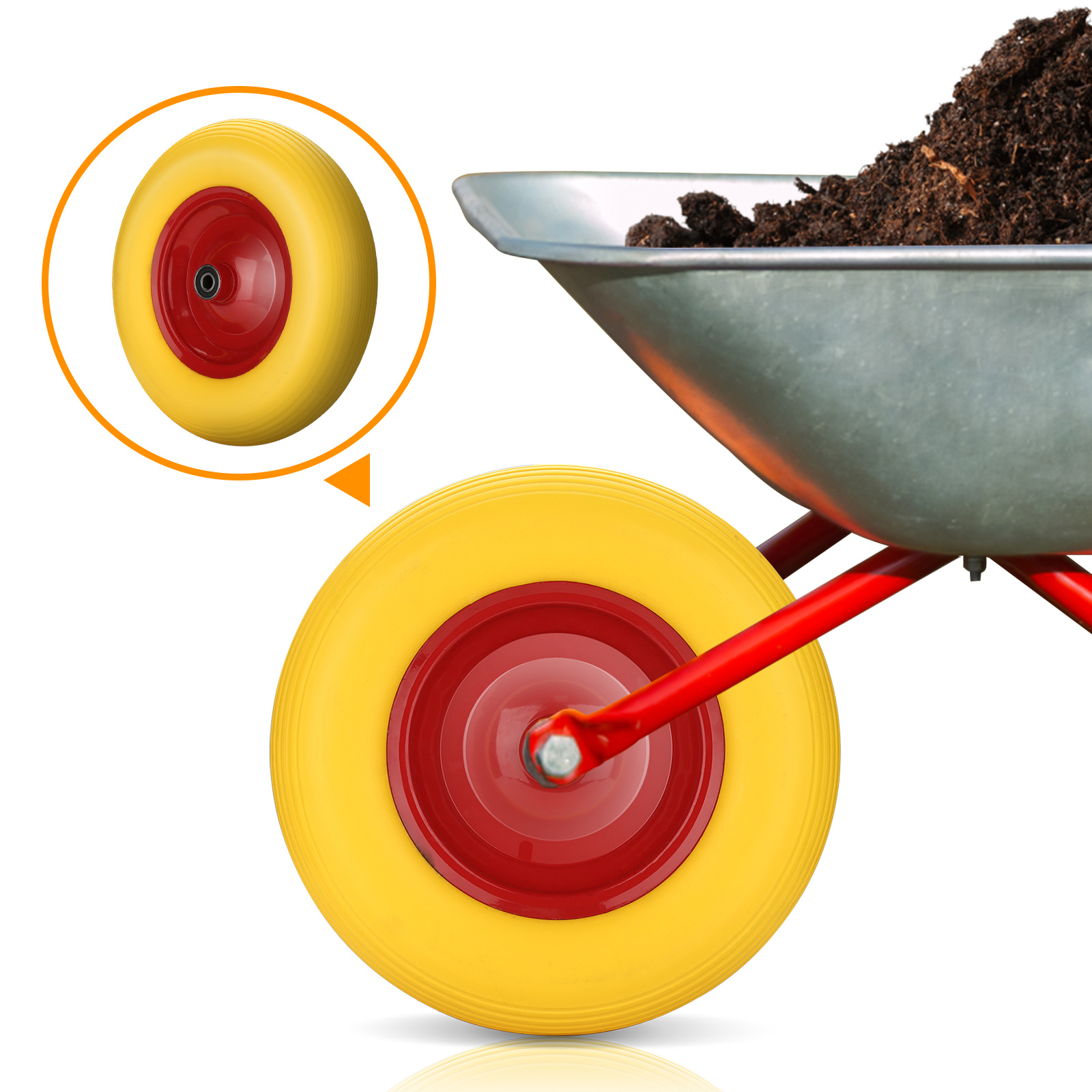 TEMU Wheelbarrow Wheel Solid Rubber, Pu Wheelbarrow Wheel 4.80/4.00-8 Diameter 390 Mm With Axle, Puncture-proof 200 Kg Load Capacity, Replacement