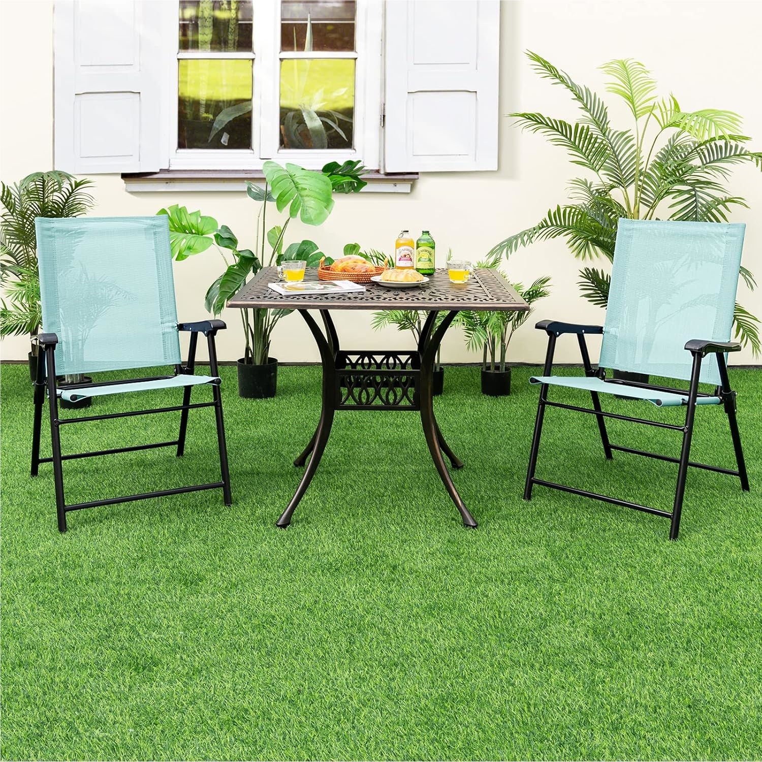 2pcs Garden Chair Set, Folding Chairs With Armrests, Balcony Chairs With Weather-resistant Fabric