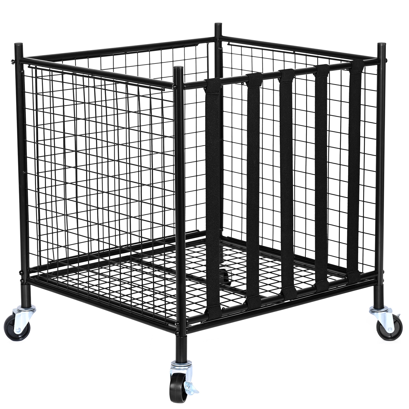 Image of Vevor Ball Storage Cart, Lockable Basketball Cage With Elastic Straps, Sport Equipment Holder Organizer For Indoor Outdoor, Steel Storage Rack For Garages, , Gym And Schools