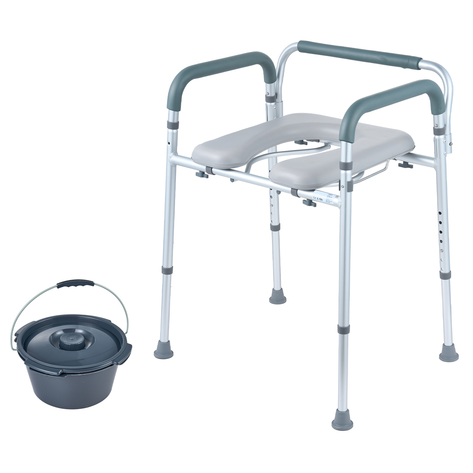 Vevor Commode Chair, Bedside Commode With Padded Seat And , 7-level Adjustable Height, 5.8l Removable Bucket, Easy To Assemble, 350 Lbs Capacity, Raised Toilet Seat For Adults Seniors