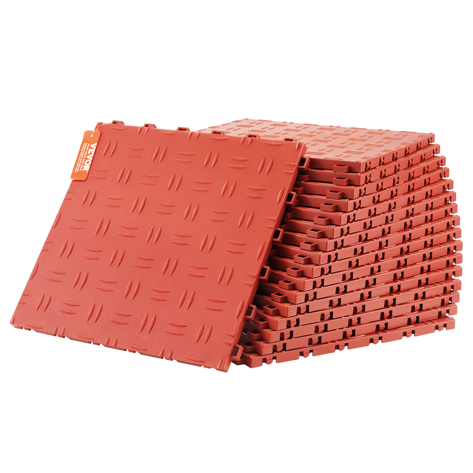 Vevor Garage Tiles Interlocking, 12 X 12 X 0.53 Inch 50 Pack Garage Floor Covering Tiles, Non-slip Double-sided Texture Garage Flooring Tiles, For Garages, Basements, Repair Shops, Red