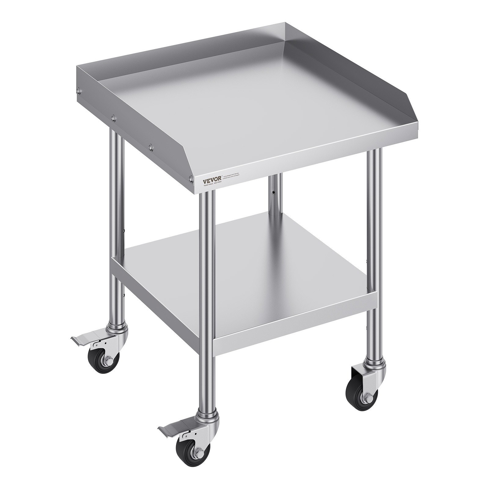 Image of Vevor Stainless Table, 24 X 24 X 30 Inch Commercial Food Prep Worktable With 4 Wheels, Casters, 3-sided Backsplash Heavy Duty Prep Worktable, Metal Work Table For Hotel