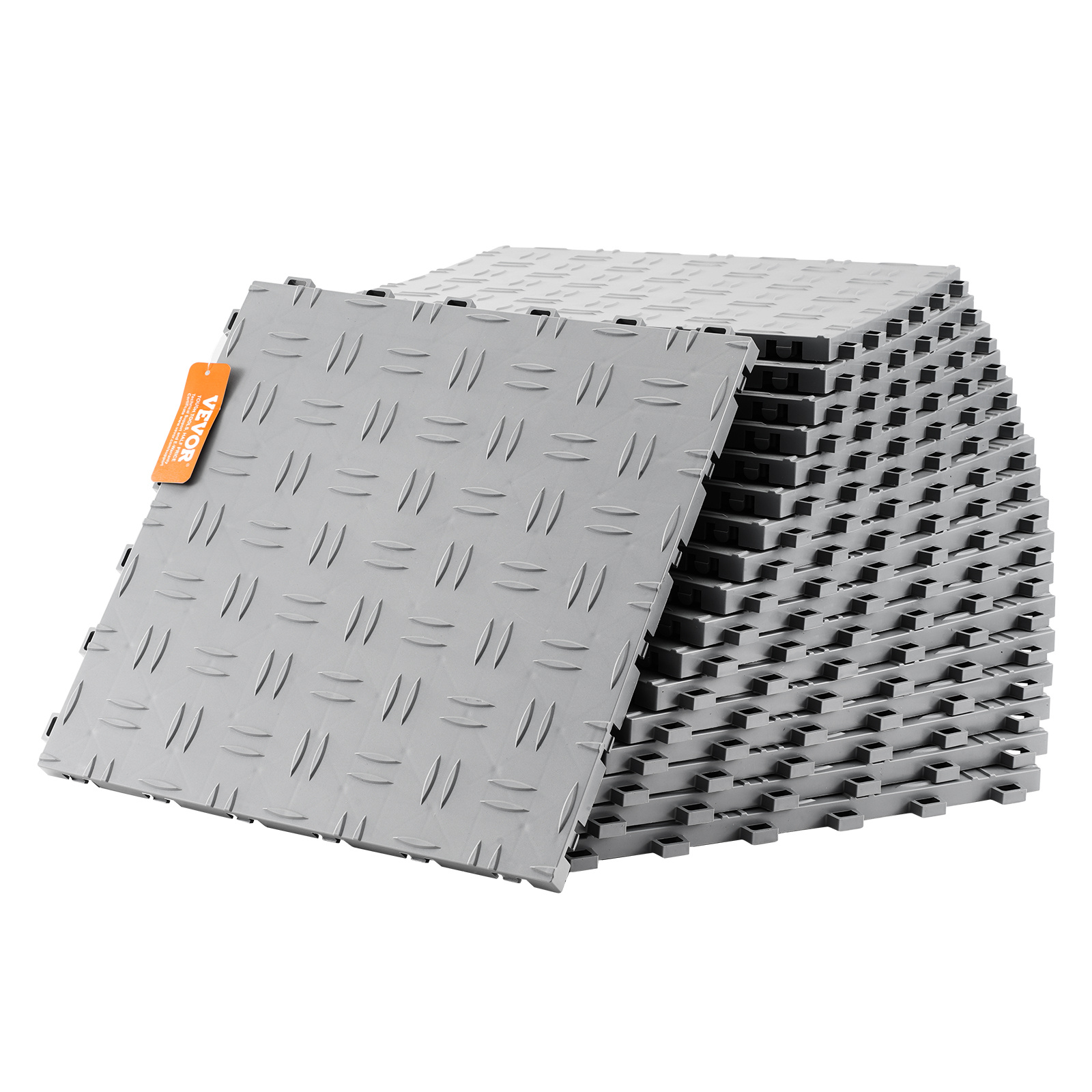 Image of Vevor Garage Tiles Interlocking, 12 X 12 X 0.53 Inch 50 Pack Garage Floor Covering Tiles, Non-slip Double-sided Texture Garage Flooring Tiles, For Garages, Basements, Repair Shops, Silver