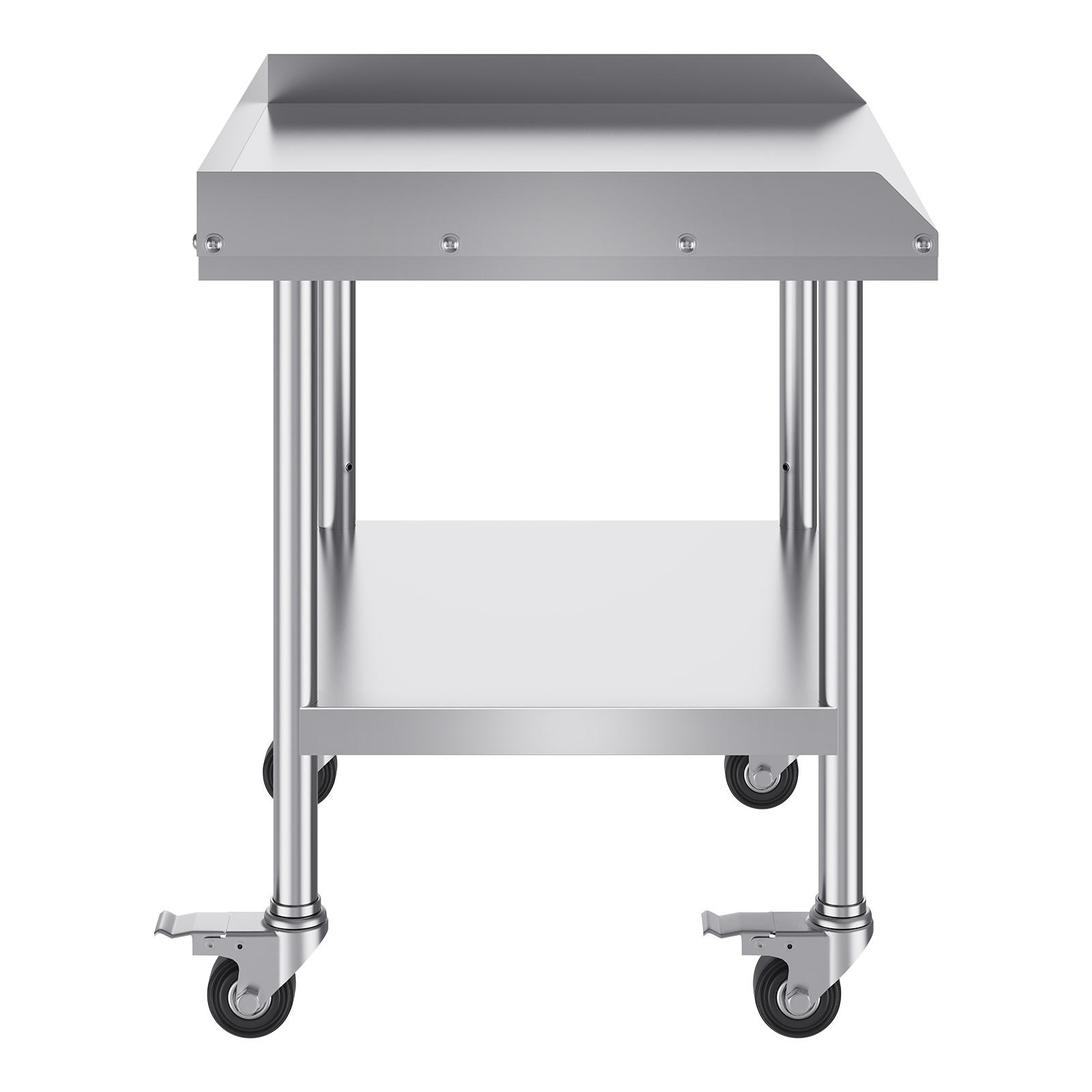 Vevor Stainless Table, 24 X 28 X 30 Inch Commercial Food Prep Worktable With 4 Wheels, Casters, 3-sided Backsplash Heavy Duty Prep Worktable, Metal Work Table For Hotel