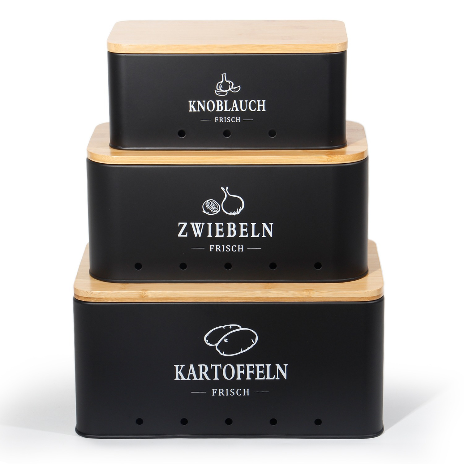 E-shop Kartoffel Aufbewahrungsbox, Vorratsdose 3er Set, Küche Aufbewahrung für Kartoffeln, Zwiebeln & Knoblauch, Hält länger frisch