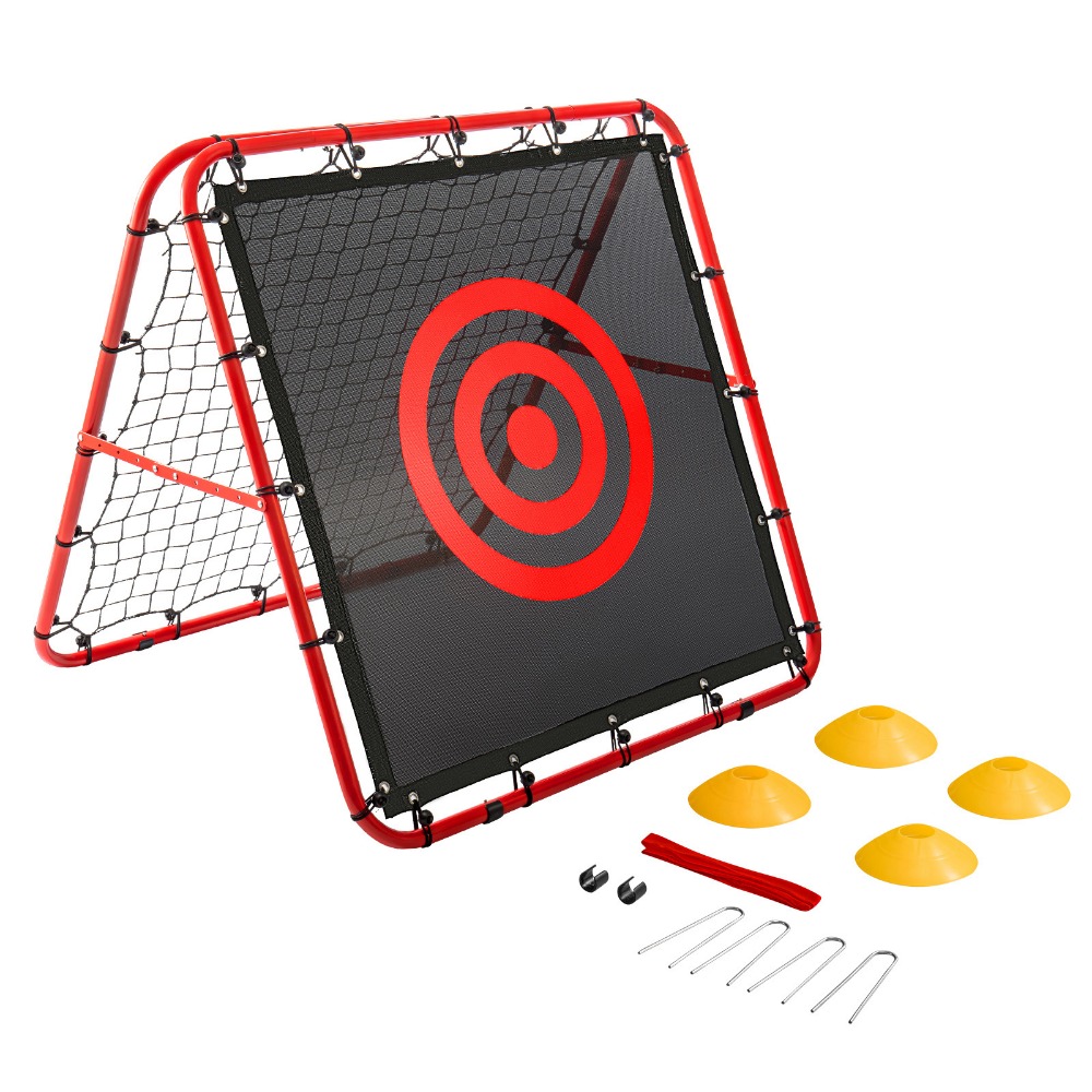 TEMU Double Sided Football Rebounder Net 100x110x100cm Adjustable Soccer Goal Equipment Red
