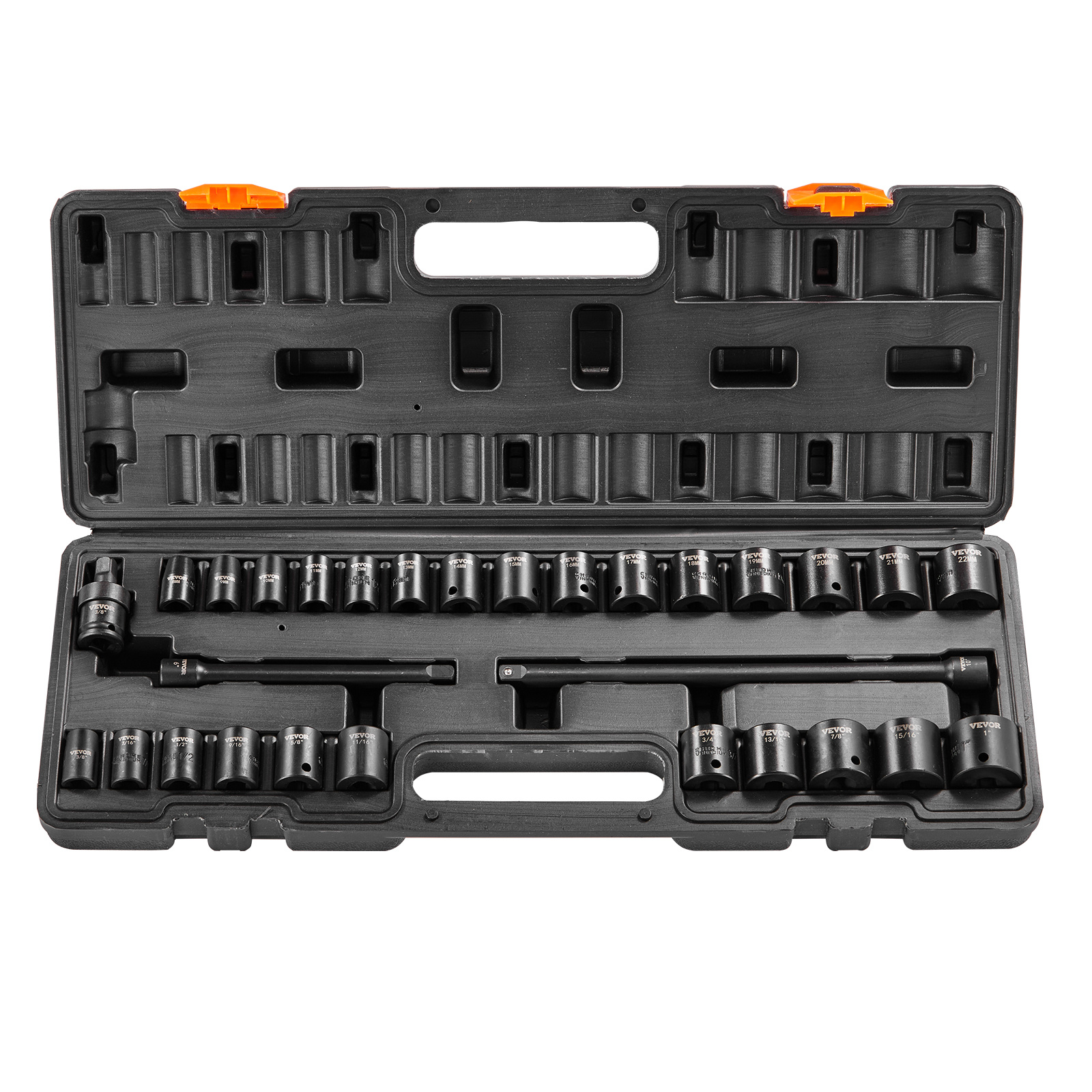 Vevor Impact Sockets Set 29pcs 6-point 3/8in Drive Bit Ratchet Tool Kit Case