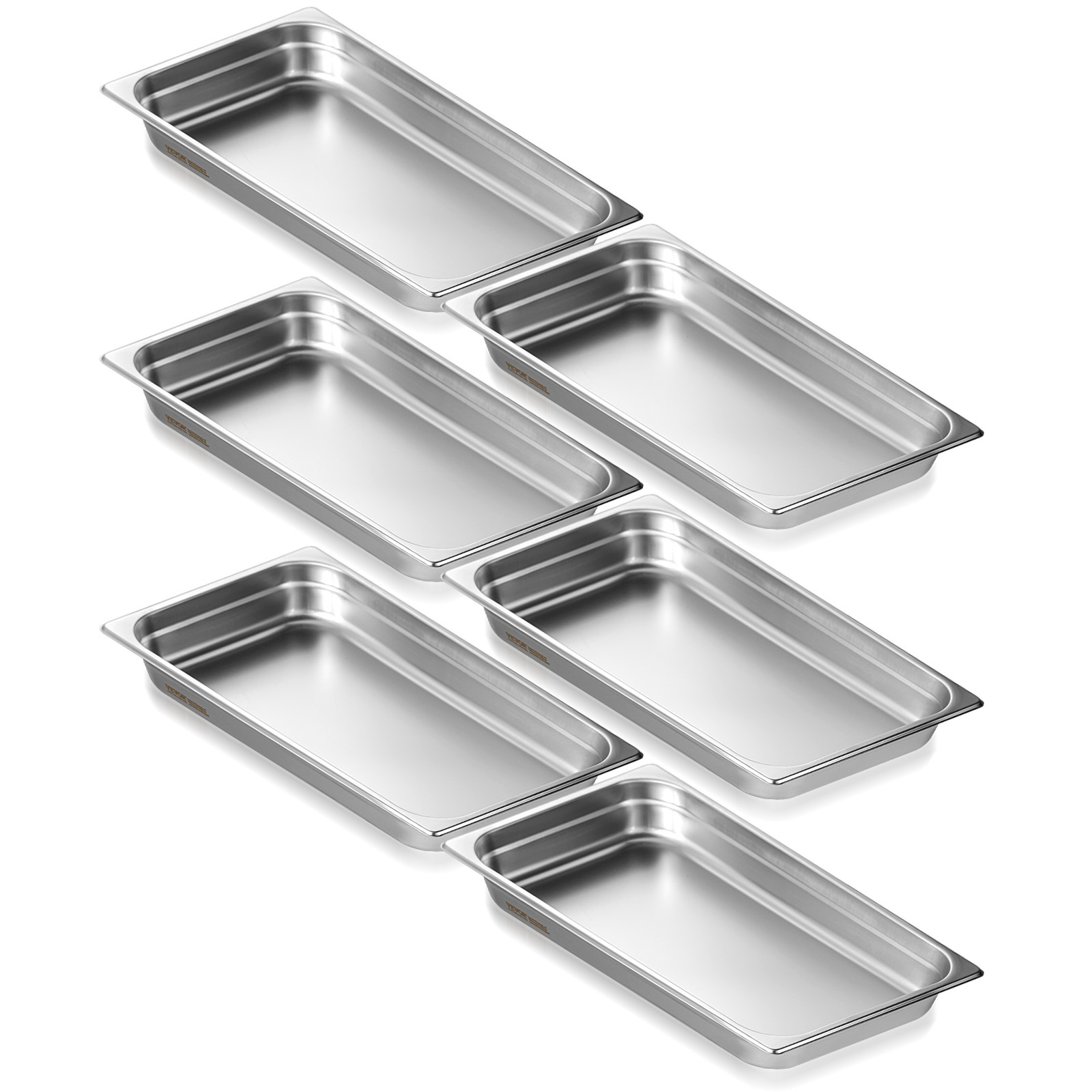 Image of Vevor 6 Pack Hotel Pans, Full Size Anti-jam Steam Pan, 0.8mm Thick Stainless Steel Restaurant Steam Table Pan, 2.5-inch Deep Commercial Table Pan, Catering Storage Food Pan, For Industrial & Scientifi