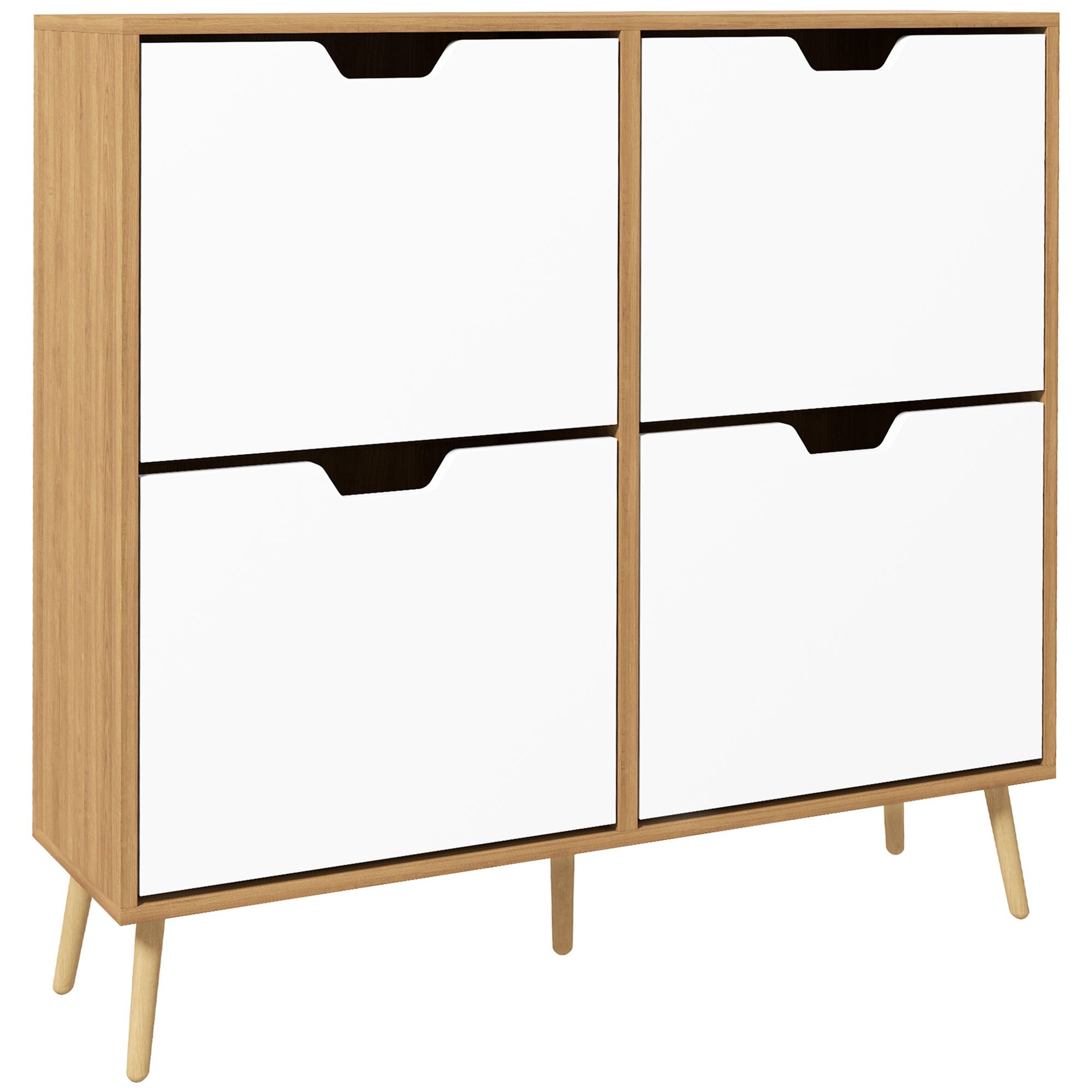 Image of Homcom 4-door Shoe Cabinet, 16-pair Shoe Storage With Adjustable Shelf, Pine Wood Legs, Shoe Organizer, Large Capacity For Hallway, Entryway, 95 X 26 X 95 Cm, Natural