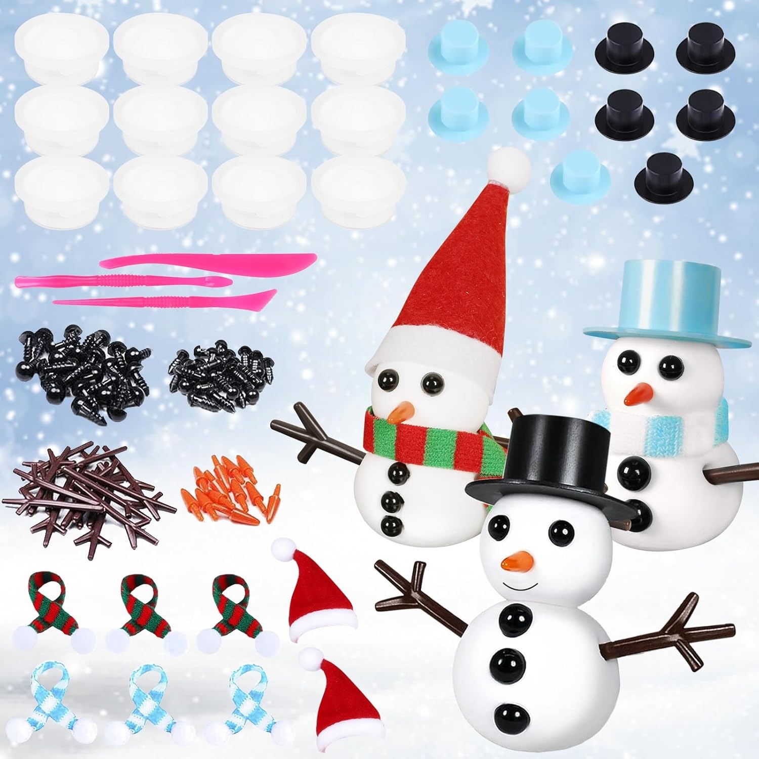 TEMU 12 Pieces Snowman Modeling Clay Air Dry Craft Set Christmas Craft Kit Snowman Diy Modeling Clay With Clay Accessories Clay Tools