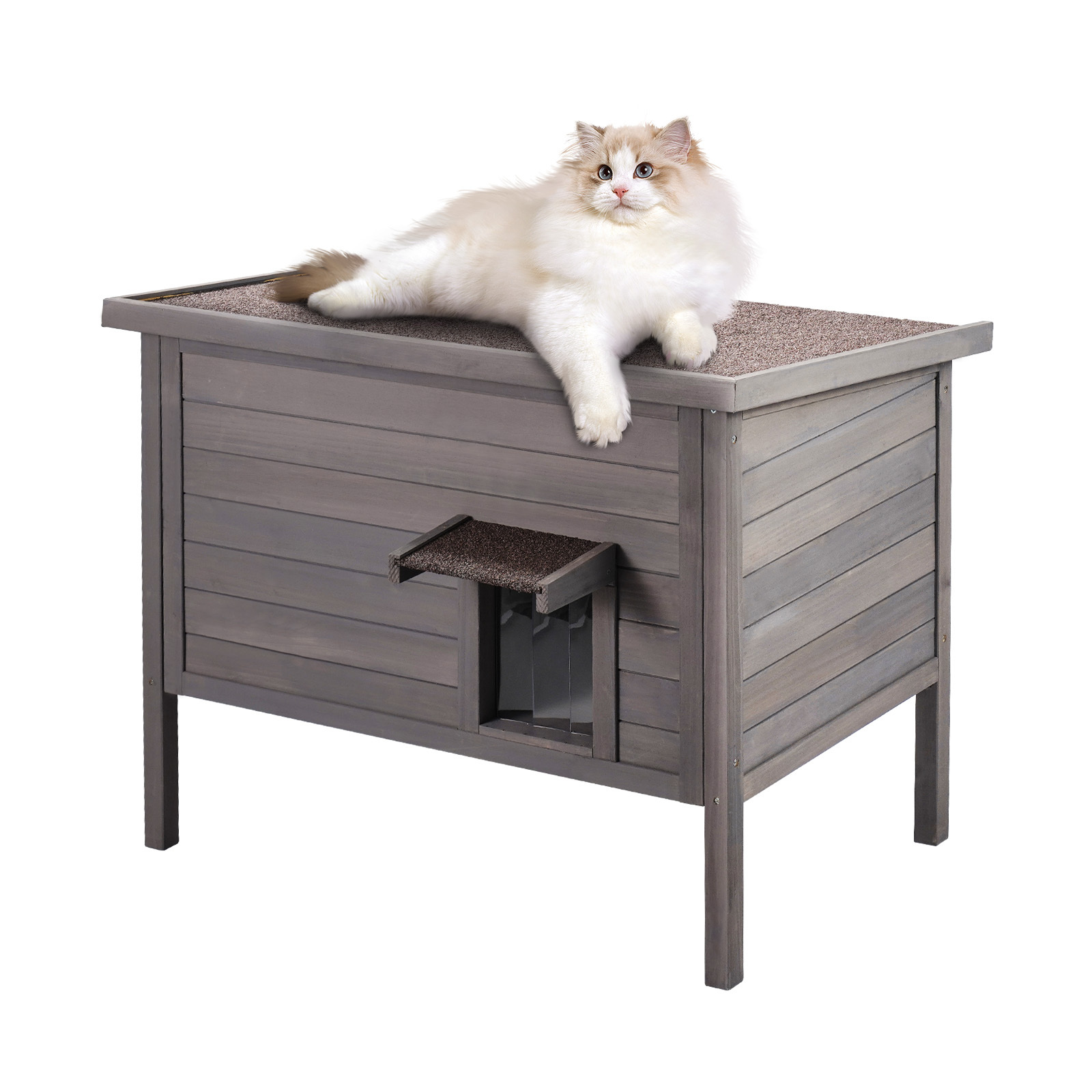 Vevor Outdoor Cat House Wooden Feral Cat Shelter With Roof & Pvc Door Flaps