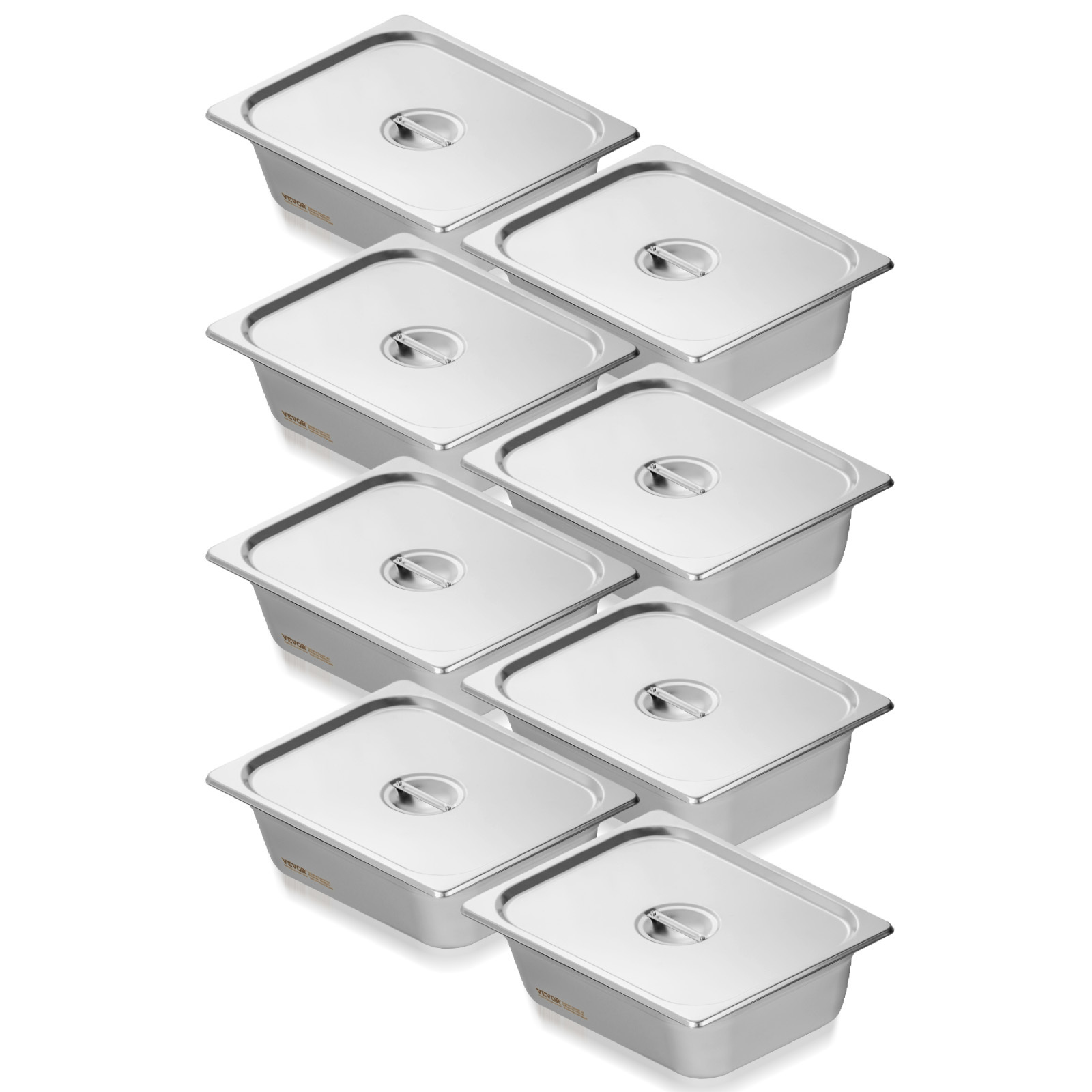 Image of Vevor 8 Pack Hotel Pans, 1/2 Size Anti-jam Steam Pan With Lid, 0.8mm Thick Stainless Steel Steam Table Pan, 4-inch Deep Commercial Table Pan, Catering Storage Food Pan, For Industrial & Scientific