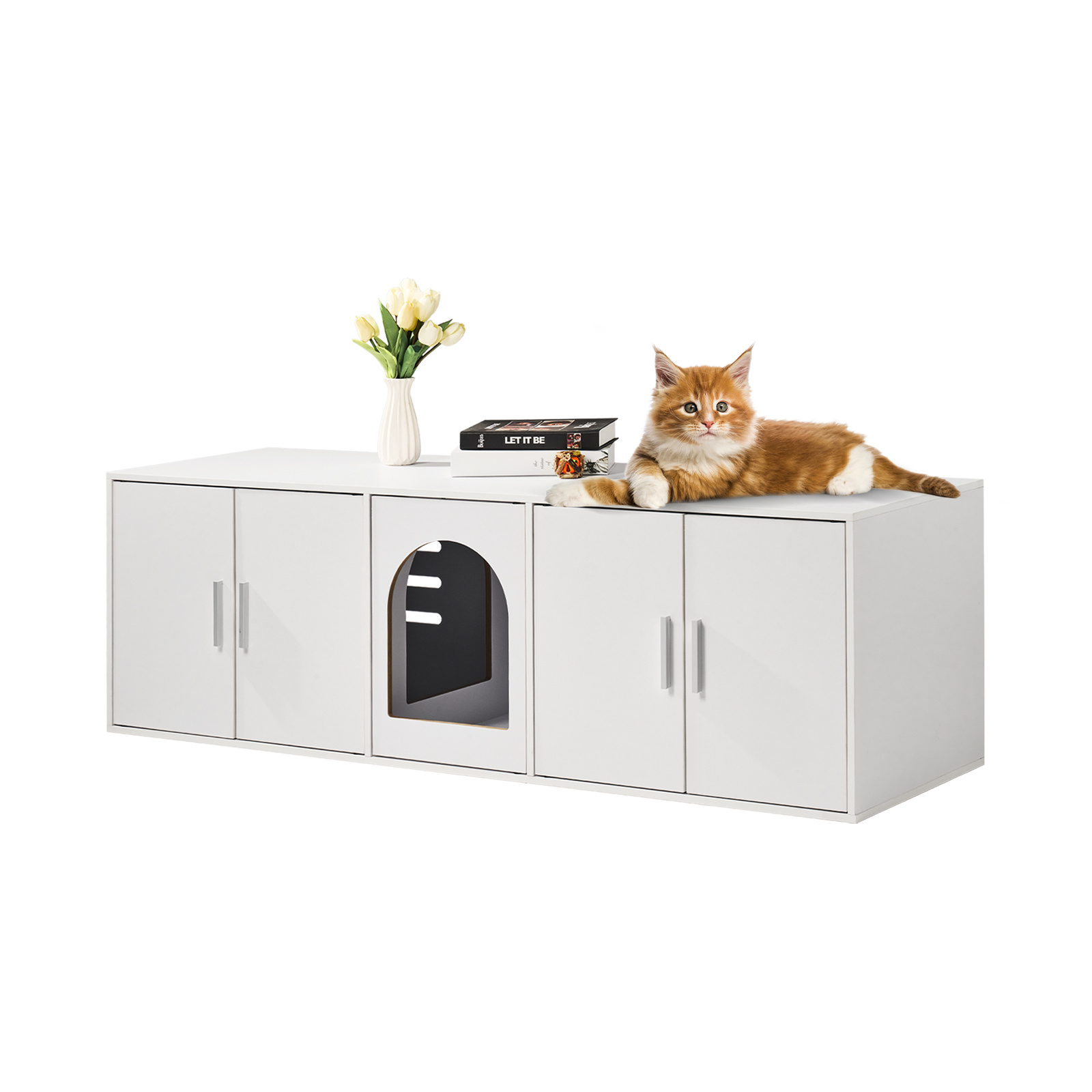 Image of Vevor Cat Litter Box Enclosure Wooden Litter Box Furniture Hidden 57.9" White