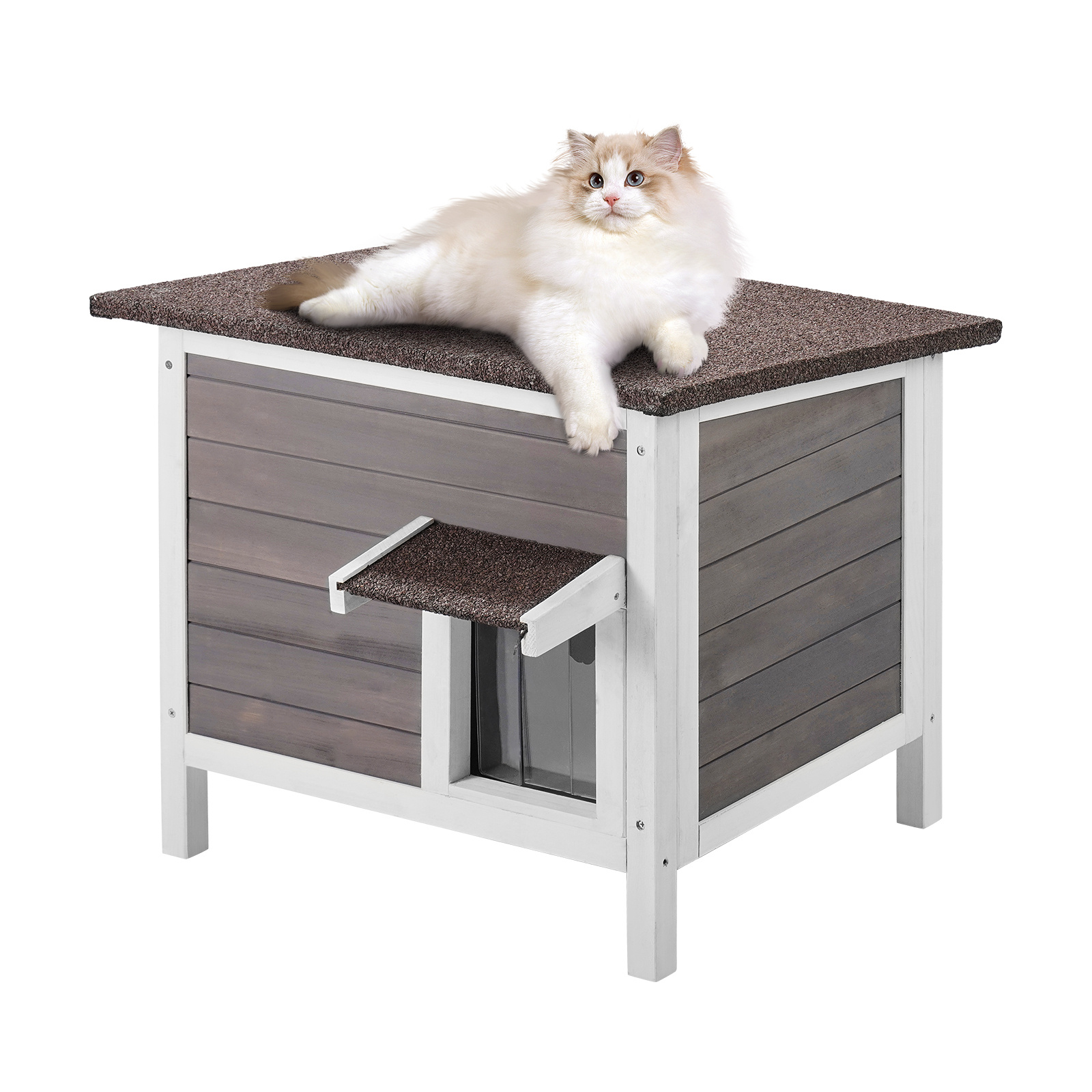 Vevor Outdoor Cat House Wooden Feral Cat Shelter With Roof & Pvc Door Flaps