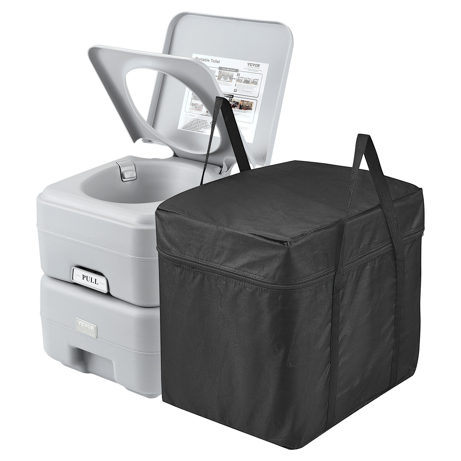Vevor Portable Toilet For Camping, Porta Potty With Carry Bag, 5.3 Gal Waste Tank & 3.2 Gal Flush Tank, Push-button Pressurized Flush Commode, Odourless Travel Toilet For Camping Car