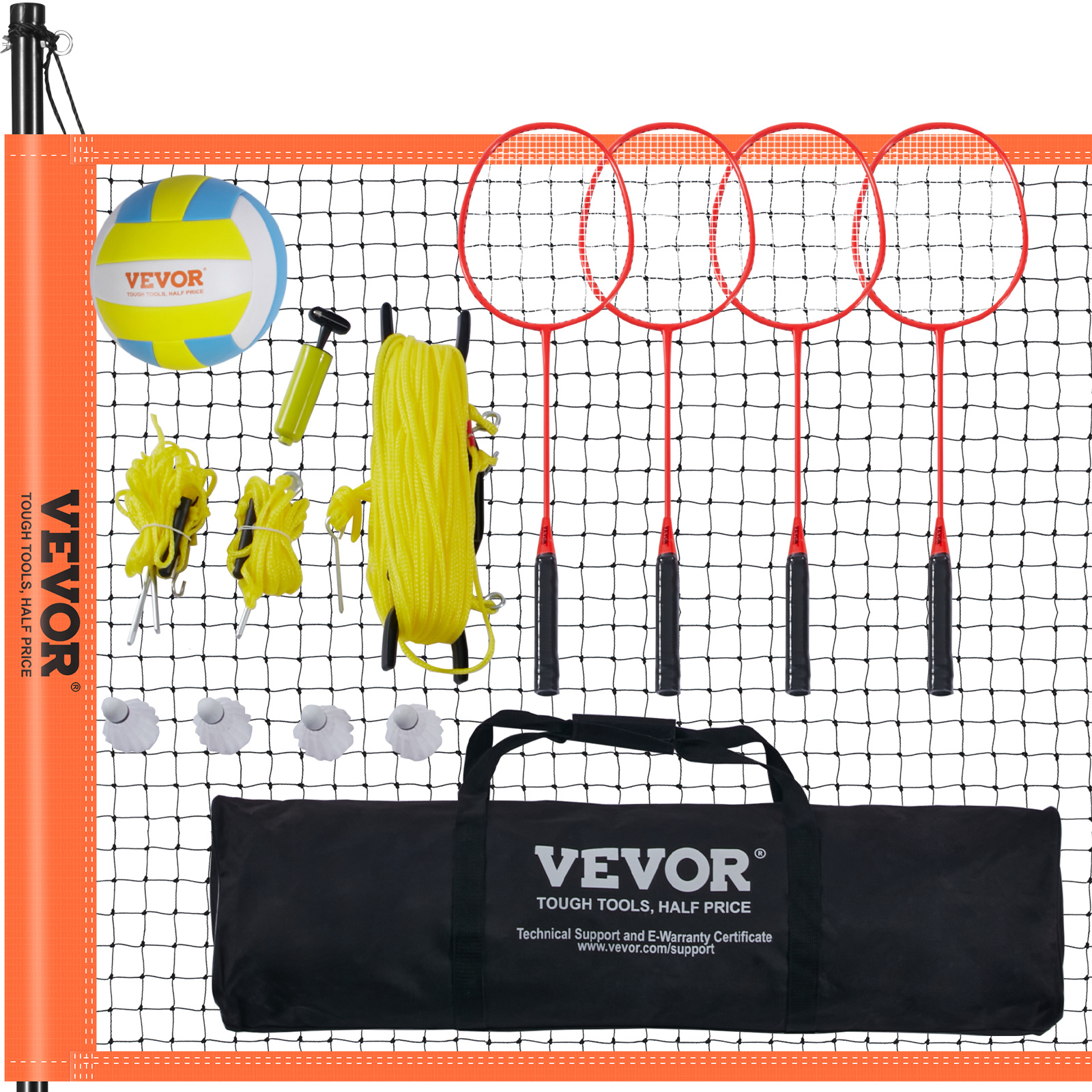 TEMU Vevor Volleyball And Badminton Set, Outdoor Portable Badminton Net, Adjustable Height Steel Poles, Professional Combo Set With Pvc Volleyball,